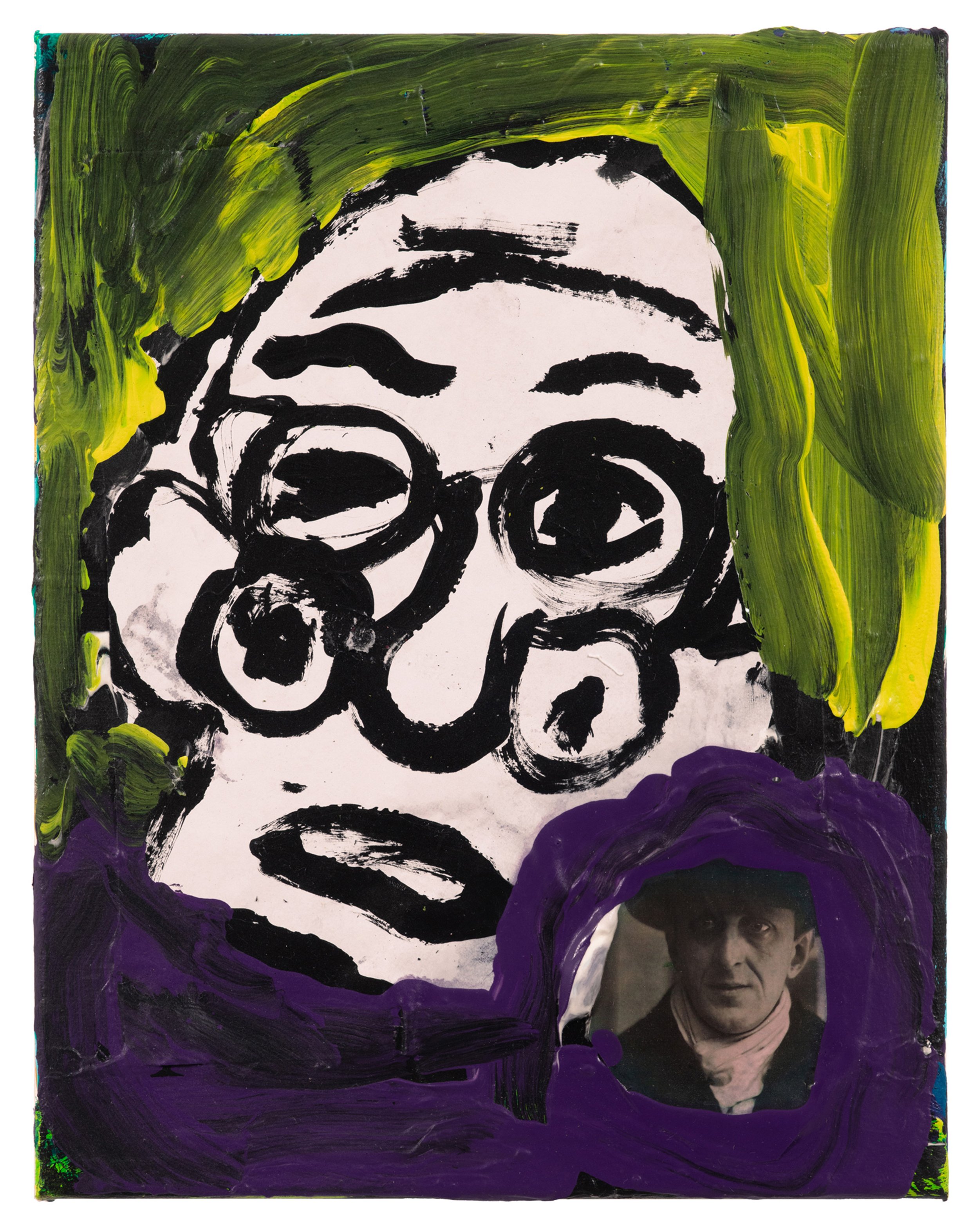  Drew Beattie and Ben Shepard  White Freak   2021 acrylic and collage on canvas 14 x 11 inches 