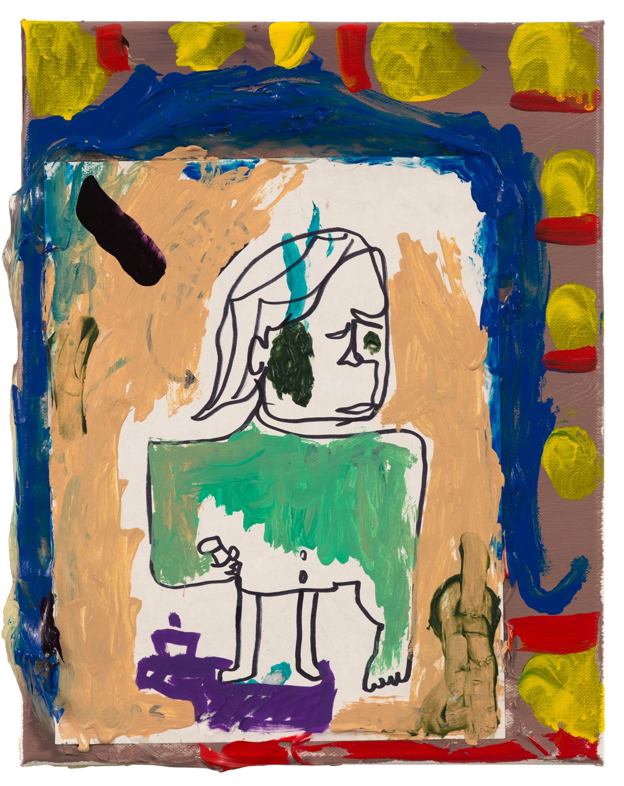  Drew Beattie and Ben Shepard  The Comedian  2021 acrylic and collage on canvas 14 x 11 inches 