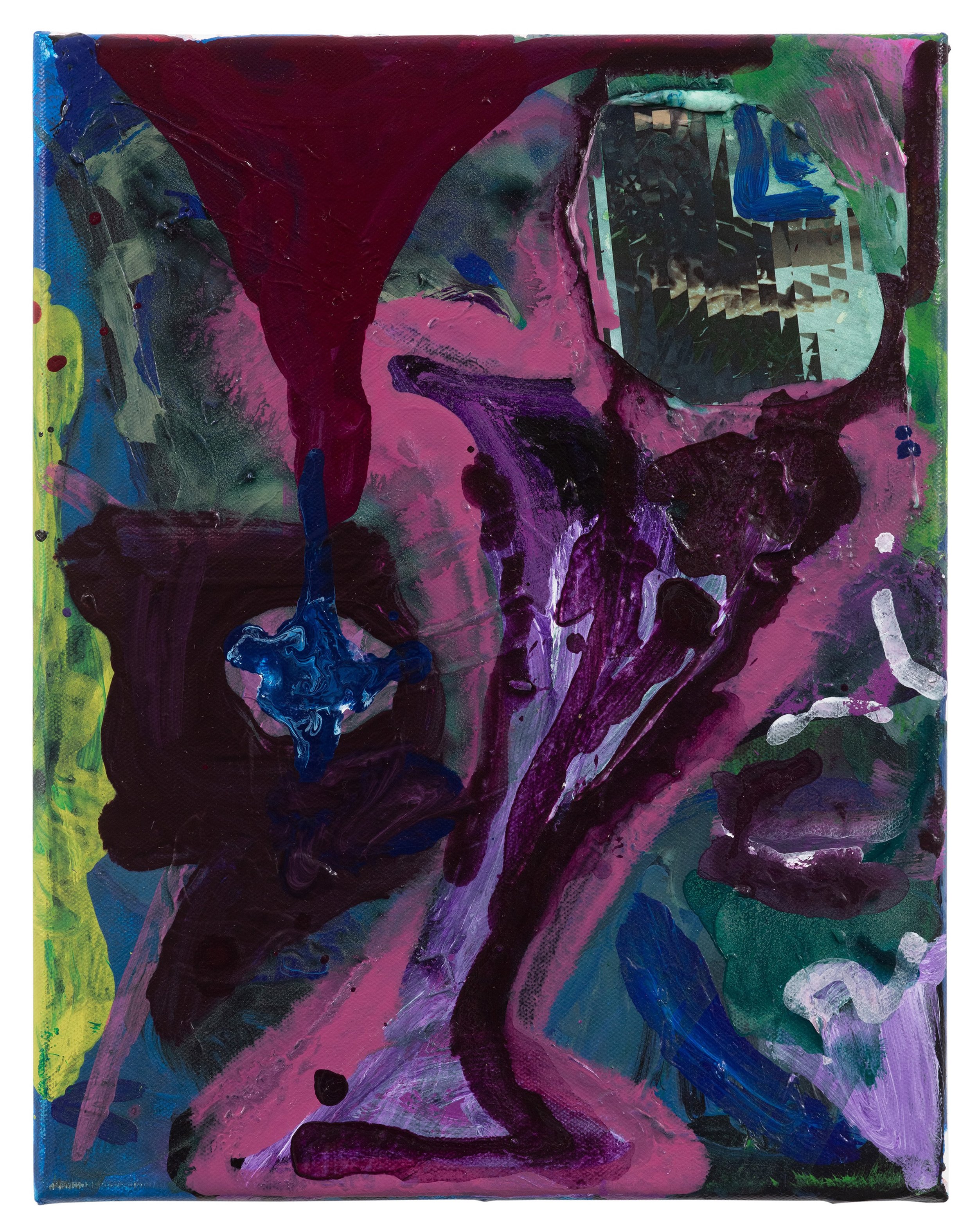  Drew Beattie and Ben Shepard  The Whip   2021 acrylic, spray paint and collage on canvas 14 x 11 inches 