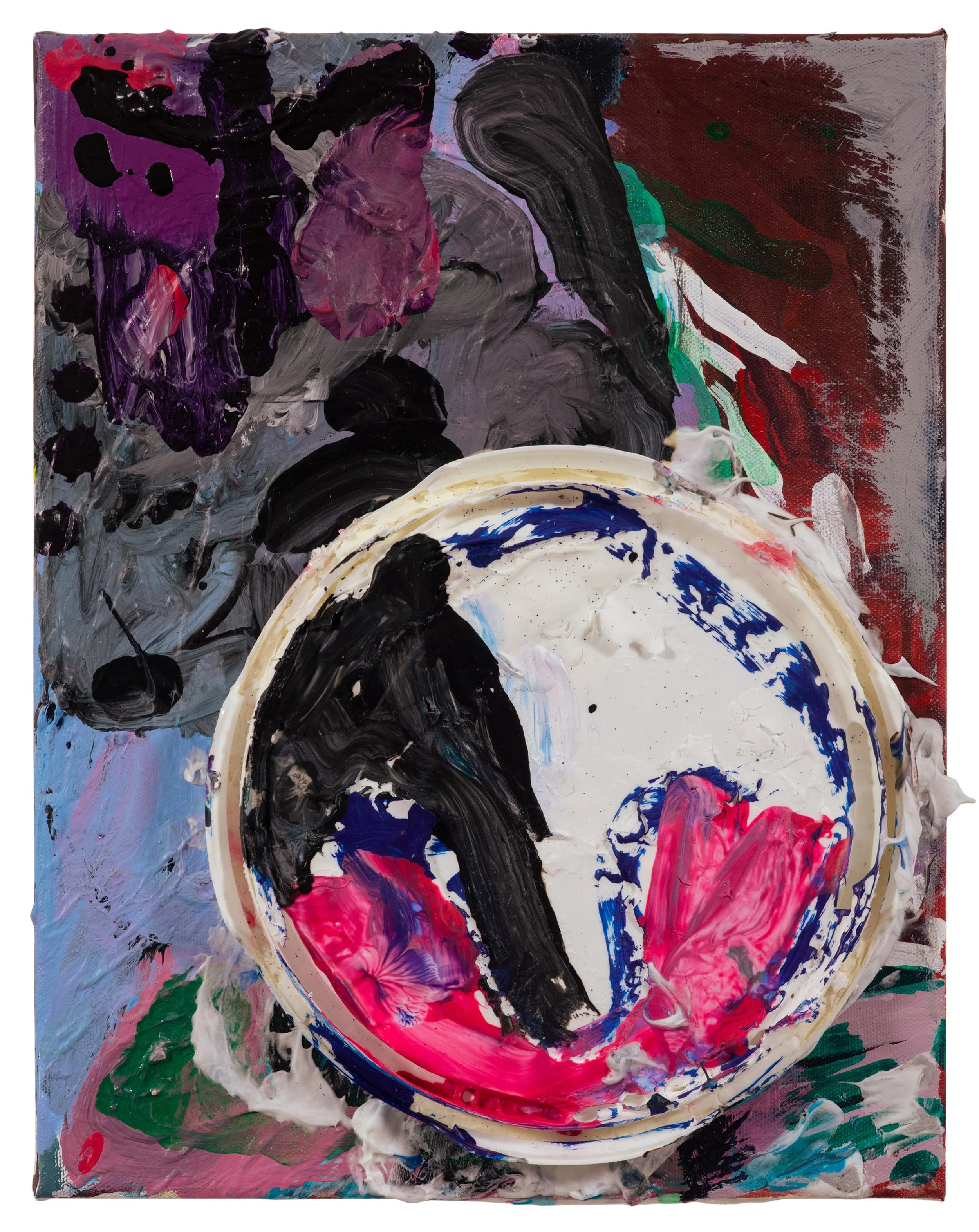  Drew Beattie and Ben Shepard  Mental Winter   2021 acrylic and plastic lid on canvas 14 x 11 inches 