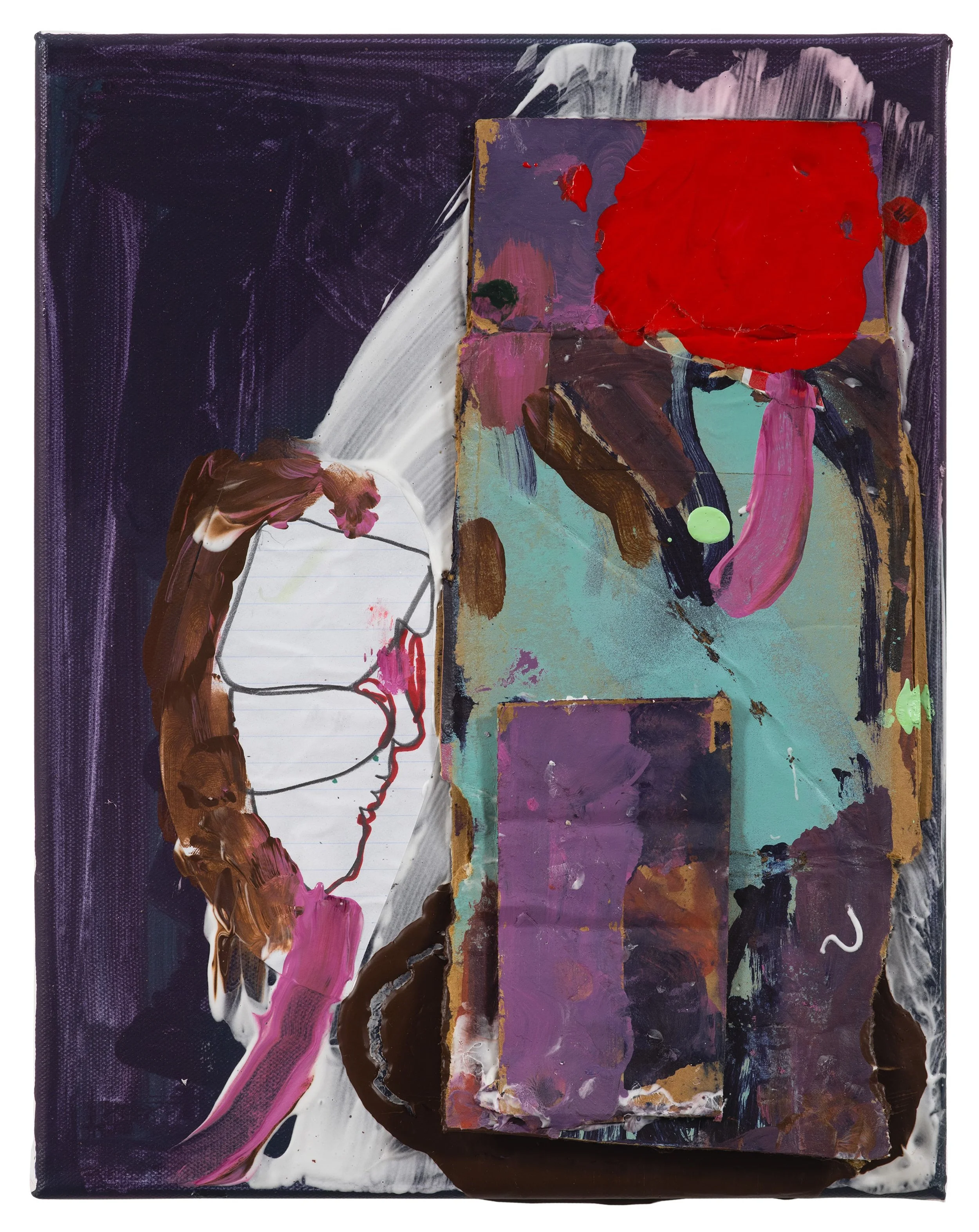  Drew Beattie and Ben Shepard  Lamont Lamont   2021 acrylic, spray paint and collage on canvas 14 x 11 inches 