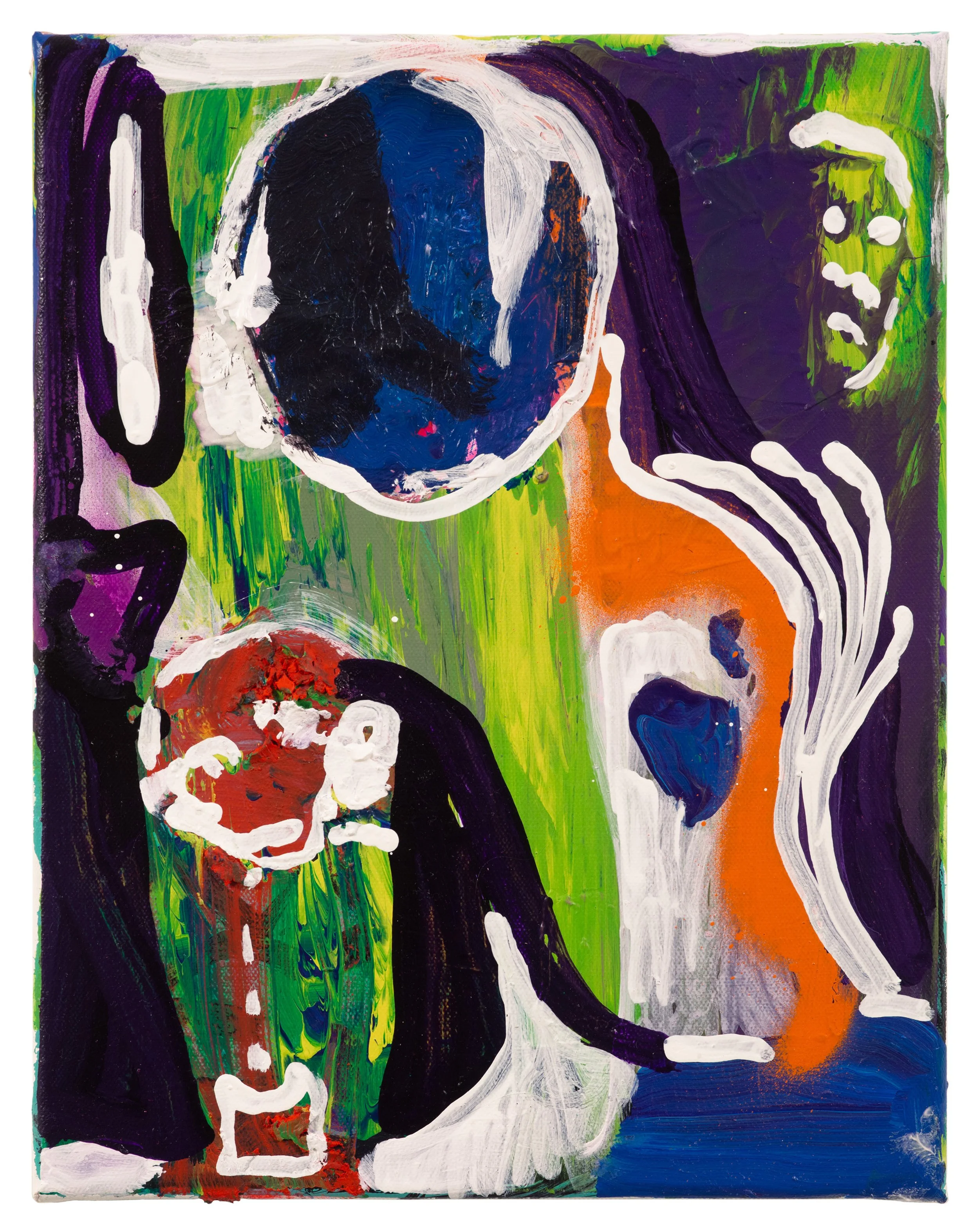  Drew Beattie and Ben Shepard  Goodbye Old Friend   2021 acrylic, spray paint and collage on canvas 14 x 11 inches 
