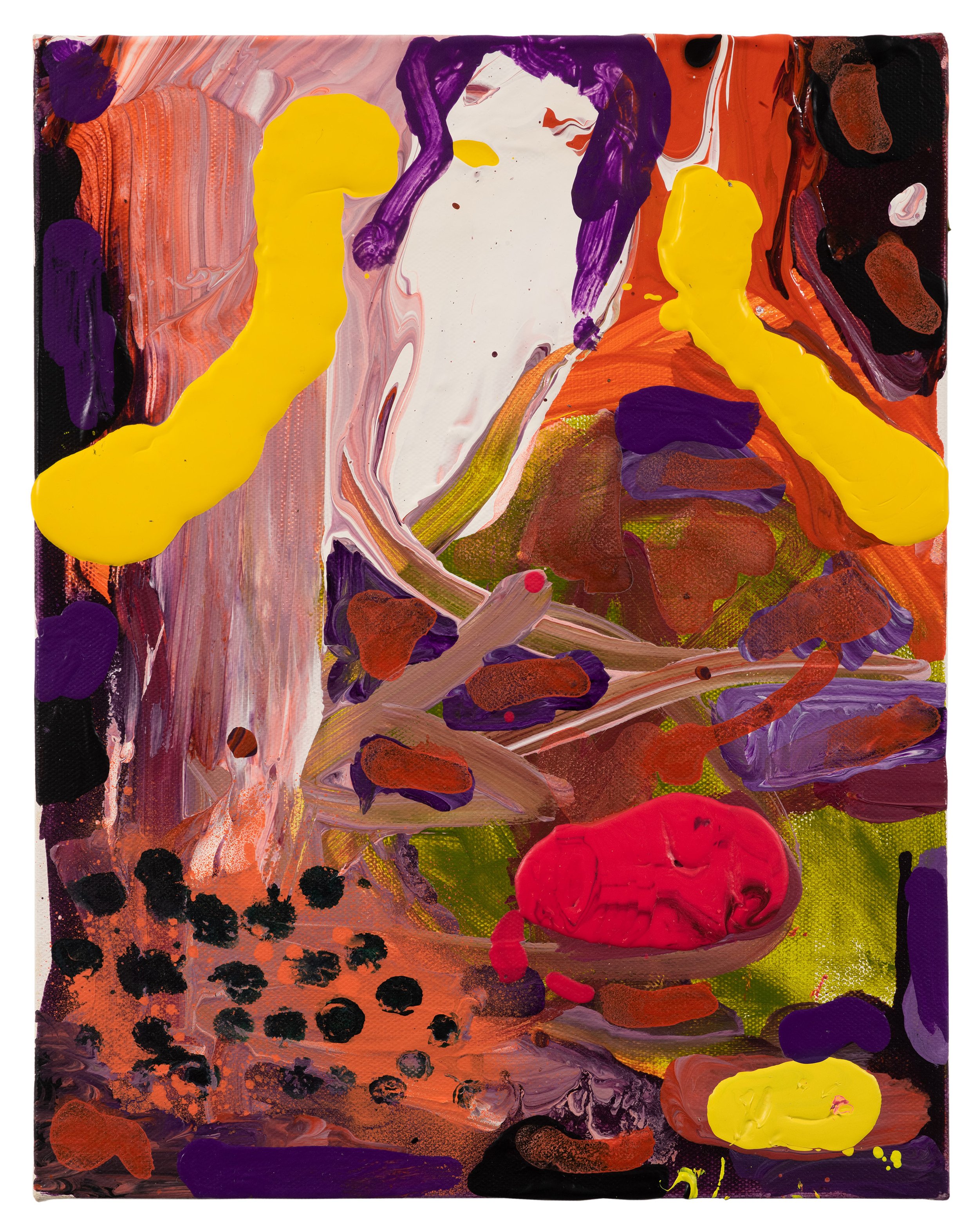  Drew Beattie and Ben Shepard  Dead Dad in Garden   2021 acrylic and spray paint on canvas 14 x 11 inches 