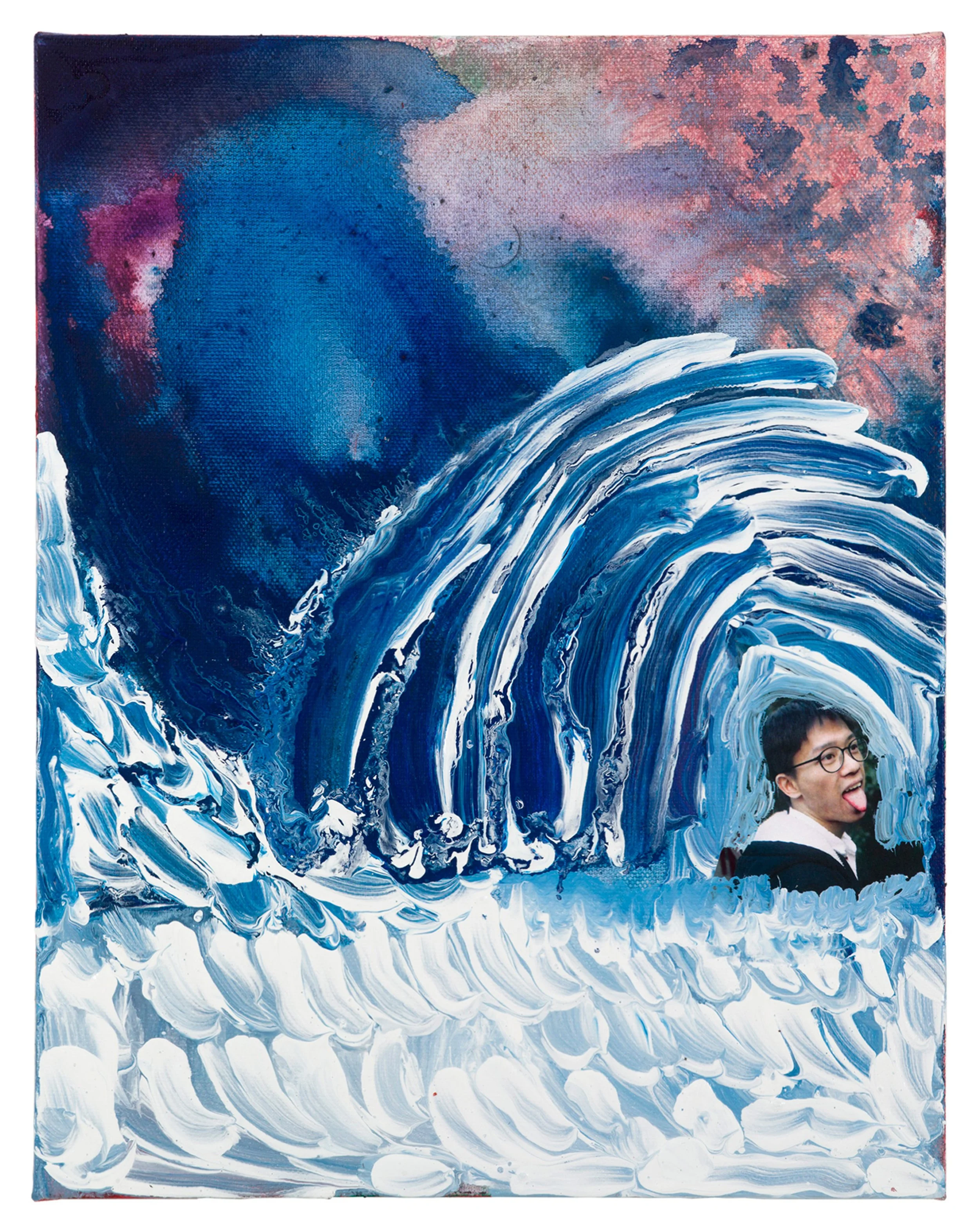  Drew Beattie and Ben Shepard  Job and the Wave   2019 acrylic and collage on canvas 14 x 11 inches 