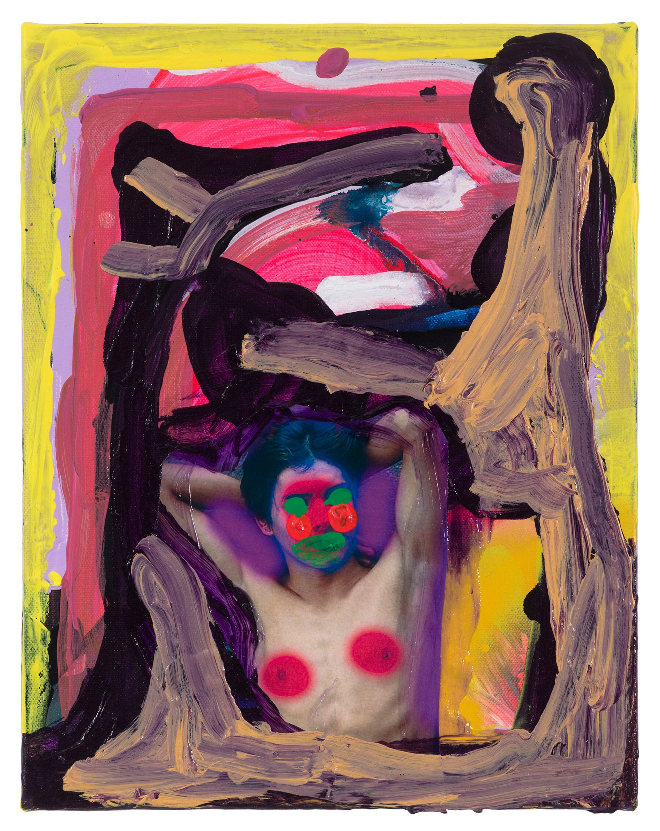  Drew Beattie and Ben Shepard  Driftwood Neon   2019 acrylic and collage on canvas 14 x 11 inches 