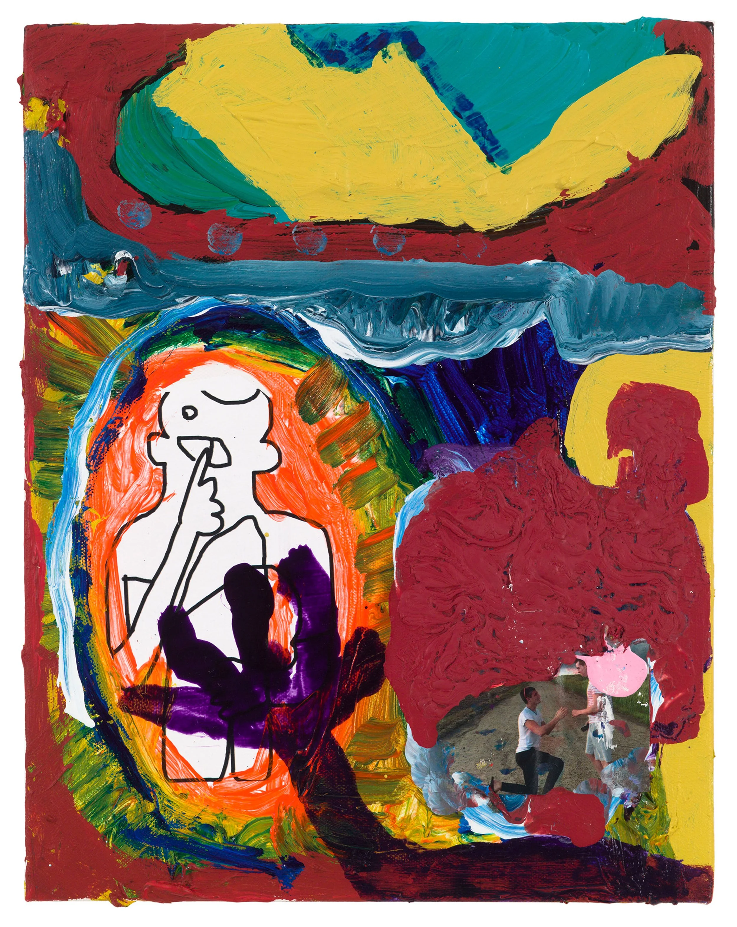  Drew Beattie and Ben Shepard  The Proposal   2019 acrylic and collage on canvas 14 x 11 inches 