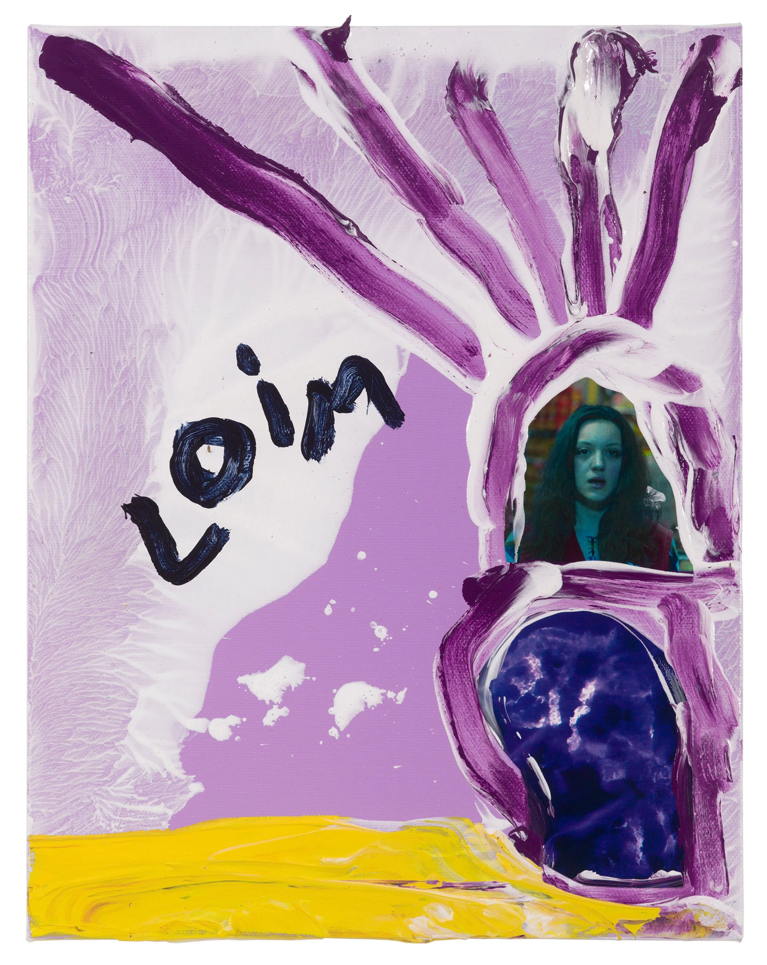  Drew Beattie and Ben Shepard  Mona Loim   2019 acrylic and collage on canvas 14 x 11 inches 