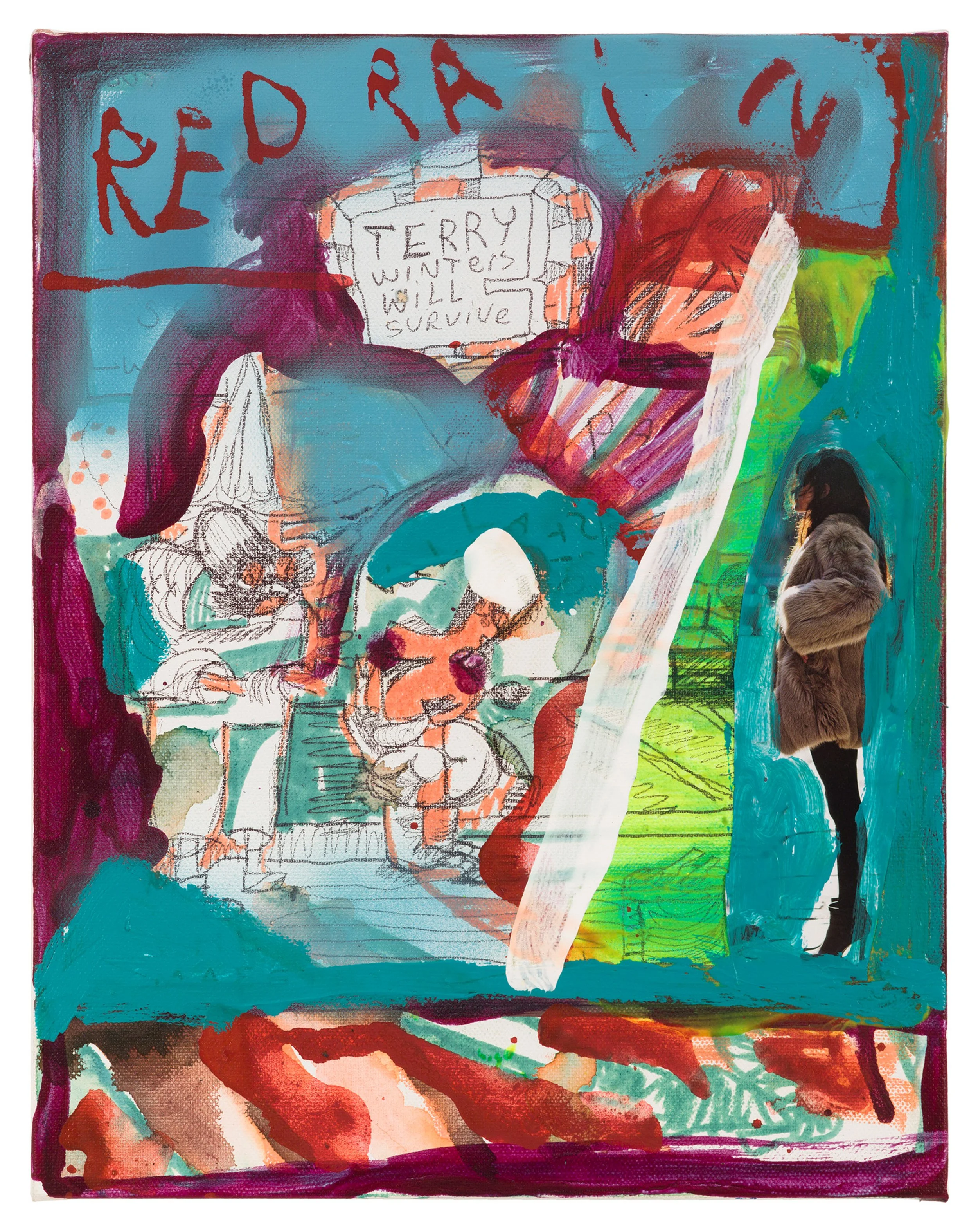  Drew Beattie and Ben Shepard  The Chefs   2019 acrylic, ballpoint  and collage on canvas 14 x 11 inches 