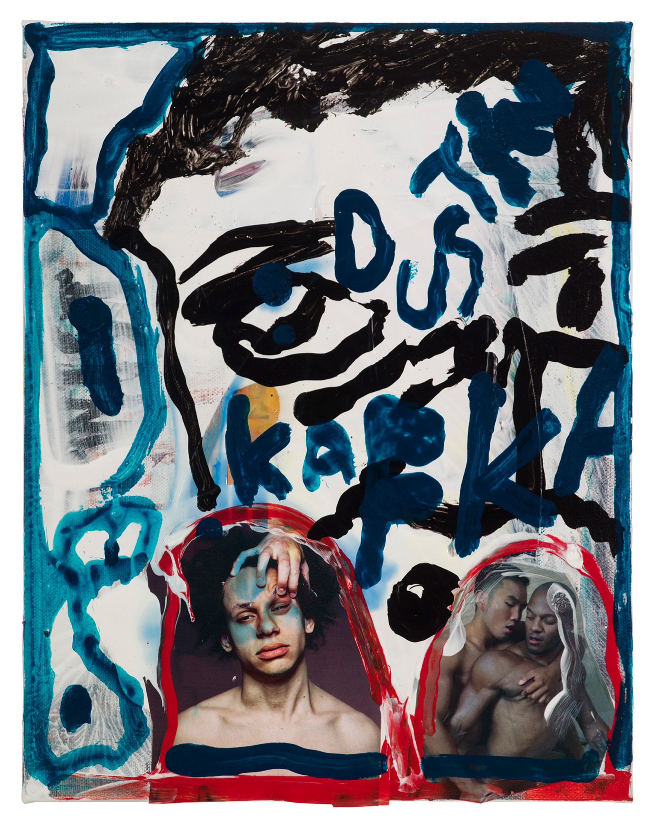  Drew Beattie and Ben Shepard  Dustin Kafka   2019 acrylic and collage on canvas 14 x 11 inches 