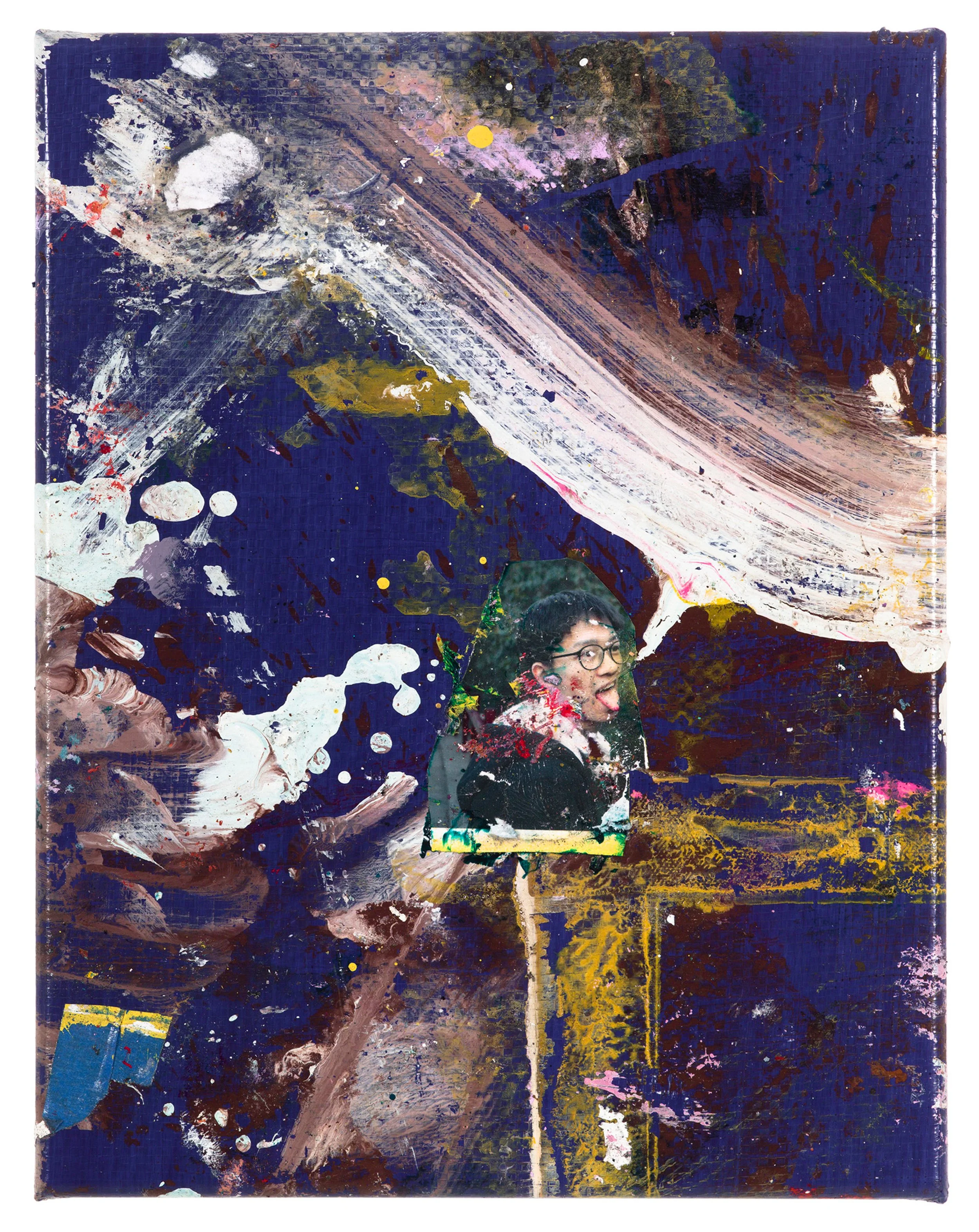  Drew Beattie and Ben Shepard  Job and the Earth Bus   2019 acrylic and collage on plastic 14 x 11 inches 
