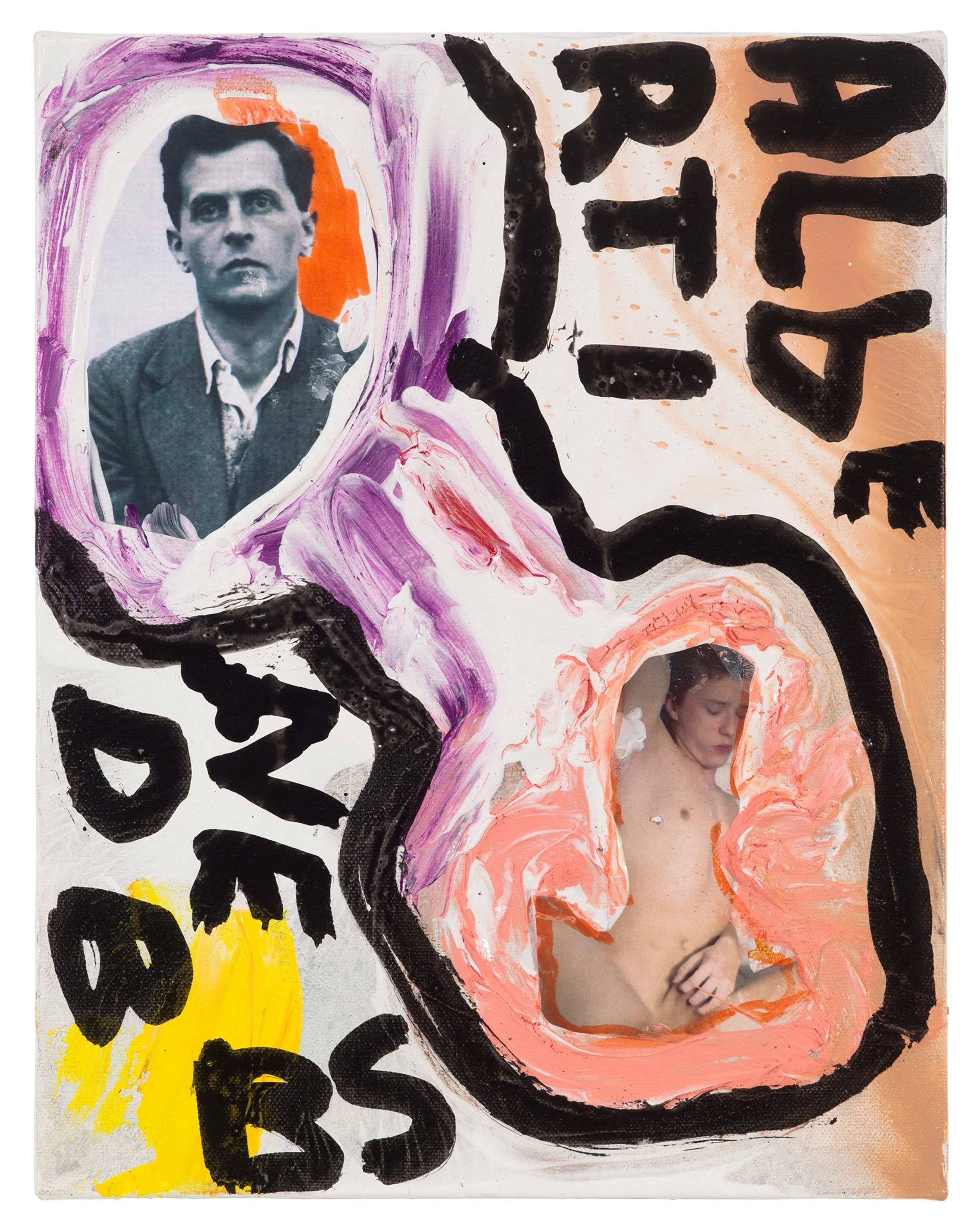  Drew Beattie and Ben Shepard  Albertine   2019 acrylic and collage on canvas 14 x 11 inches 
