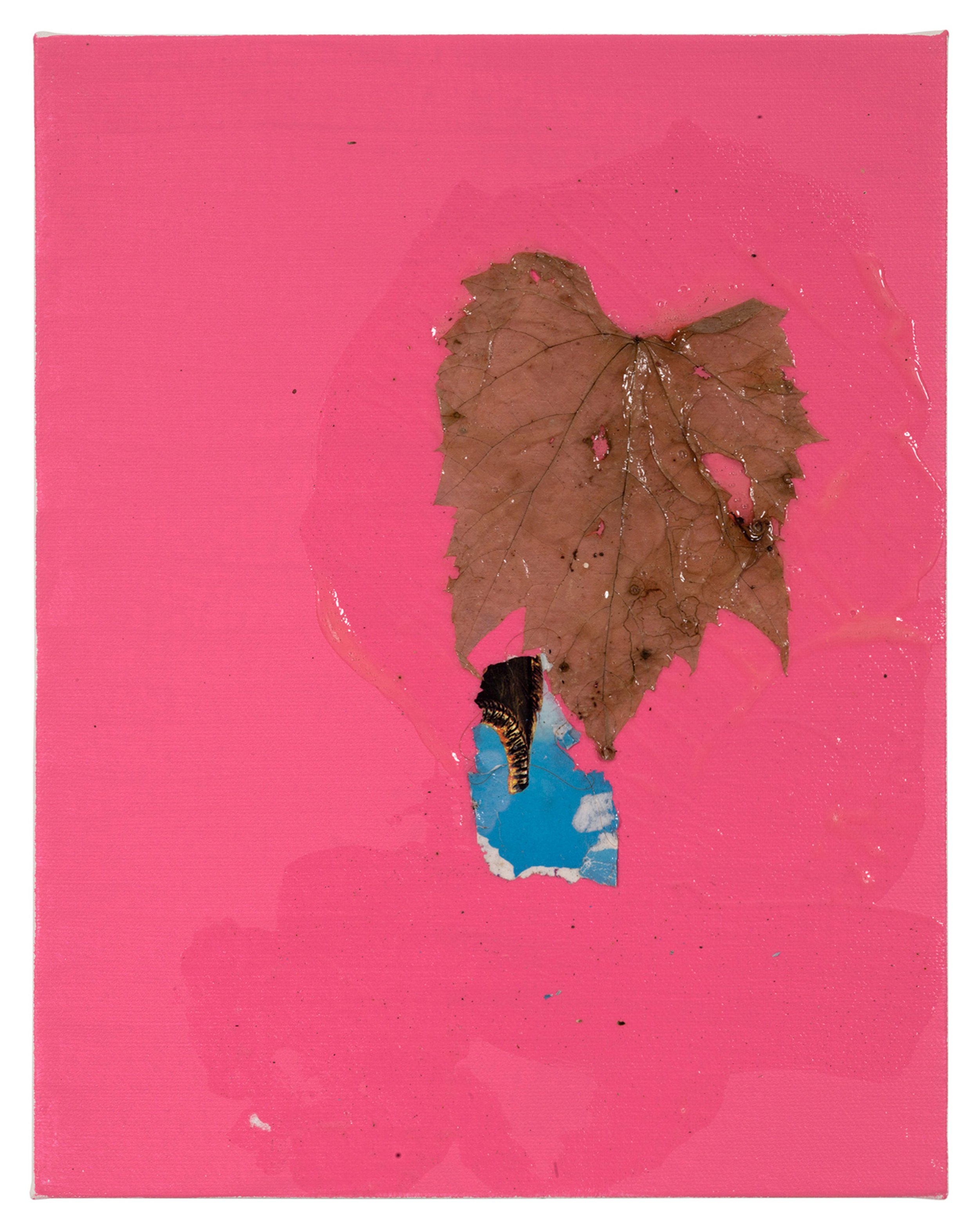  Drew Beattie  Leafman   2019 acrylic, leaf and collage on canvas 14 x 11 inches 