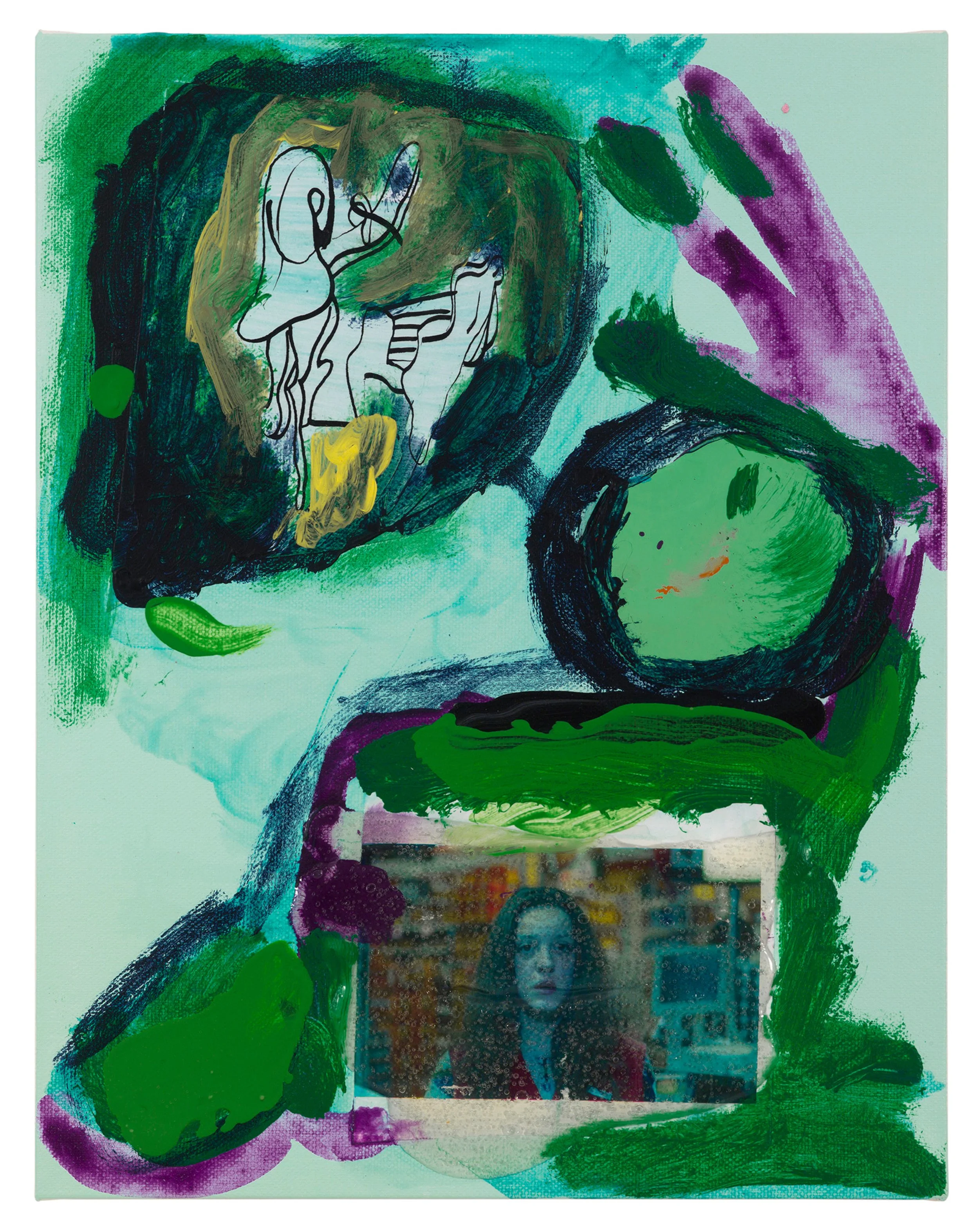  Drew Beattie and Ben Shepard  Mona Green   2019 acrylic and collage on canvas 14 x 11 inches 