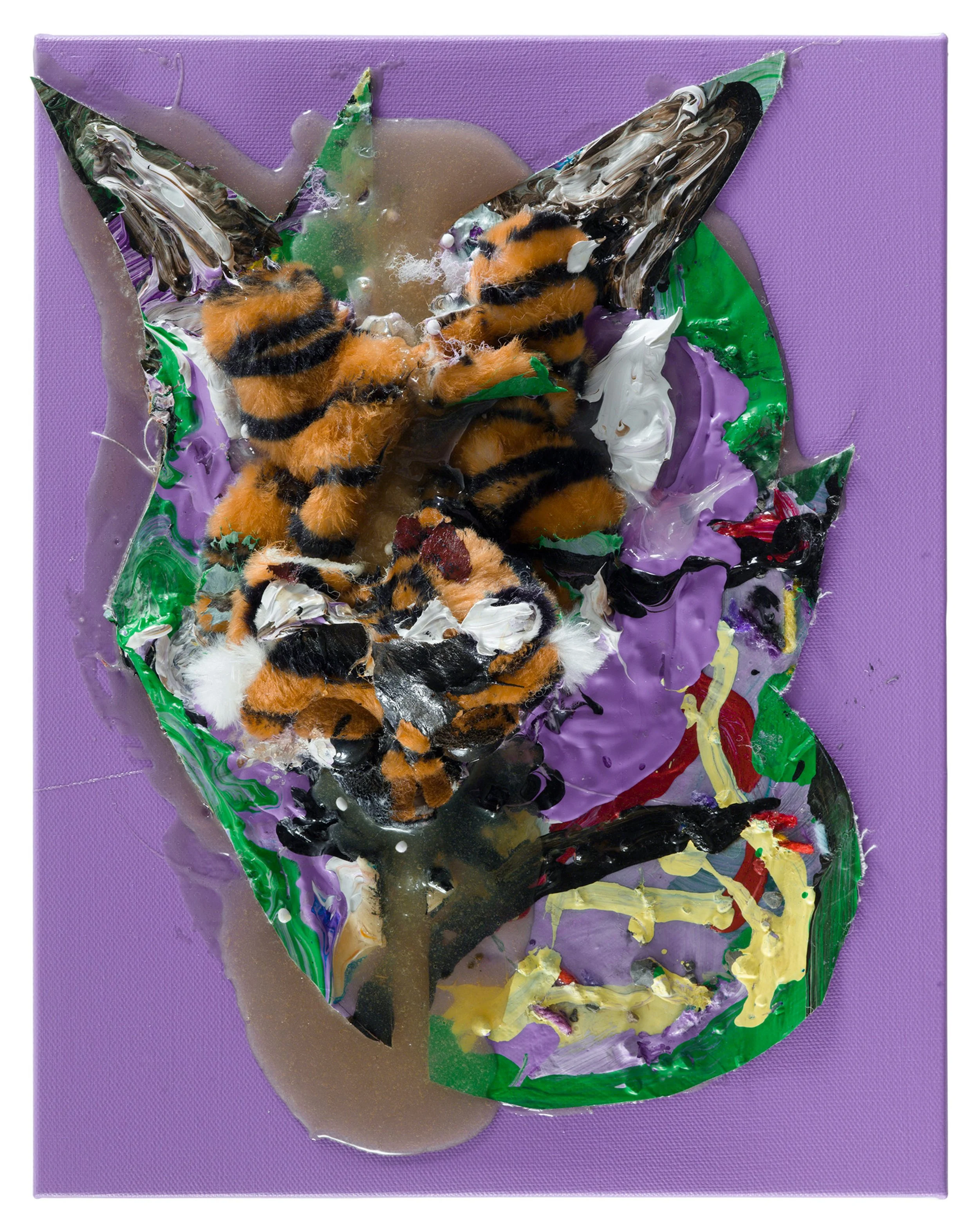  Drew Beattie  Isn’tness   2018 acrylic, cut canvas, stuffed animal and epoxy on canvas 14 x 11 inches 