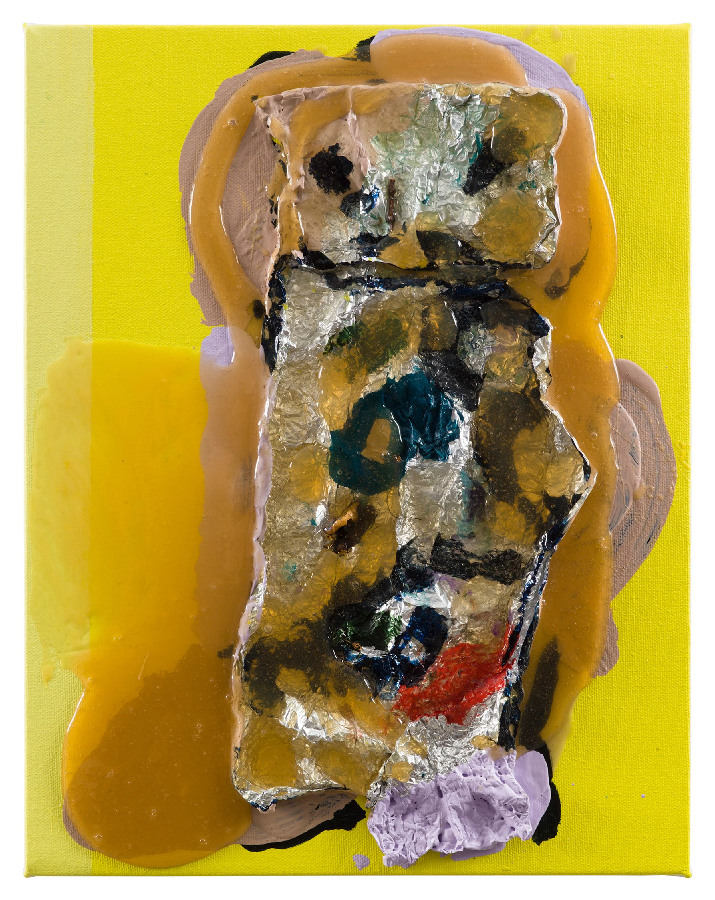  Drew Beattie  Shut Up Bad Lion   2018 acrylic, bondo, foil and resin on canvas 14 x 11 inches 