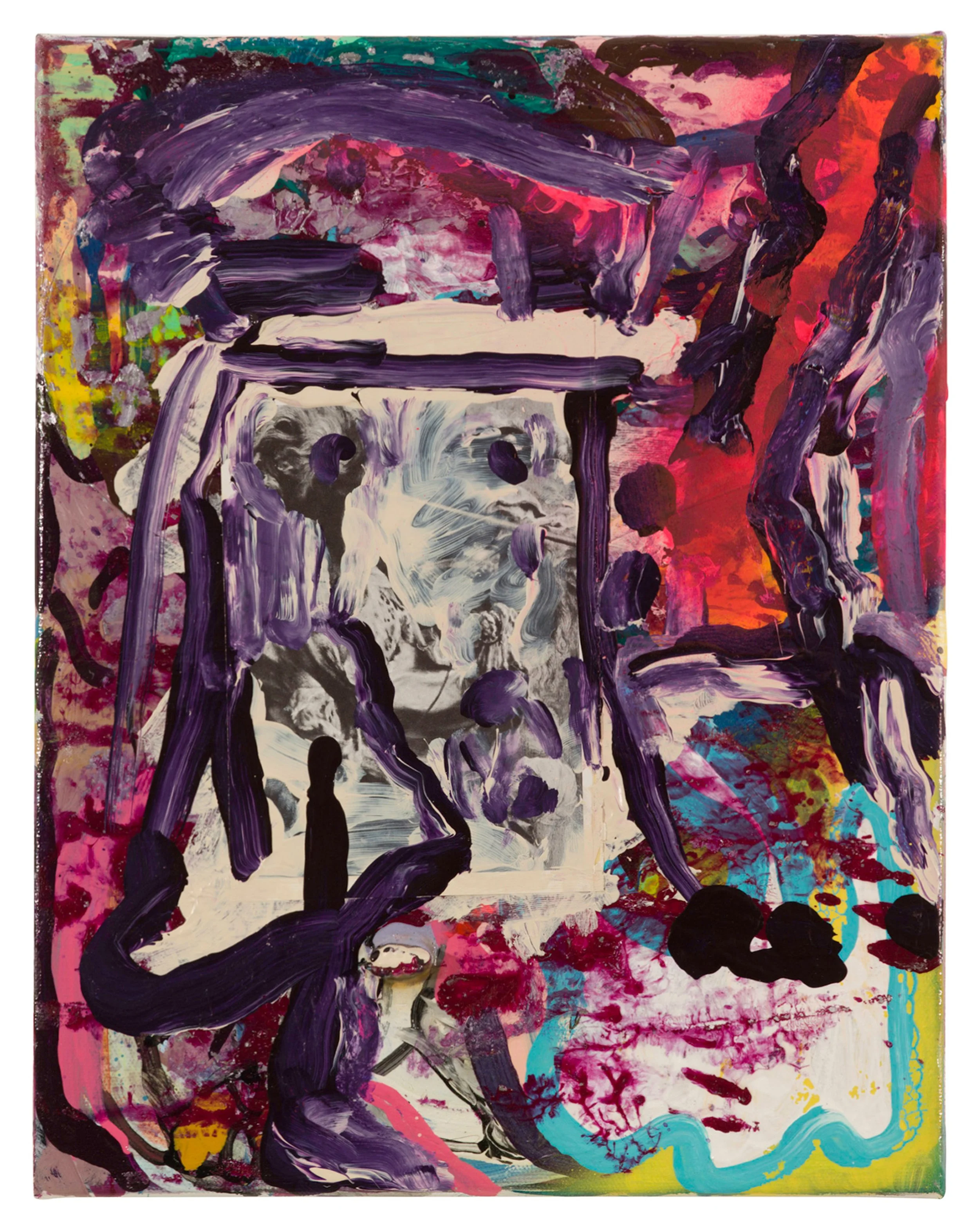  Drew Beattie and Ben Shepard  Abstraction Using Rubens   2016 acrylic, spray paint, collage and candy on canvas 14 x 11 inches 