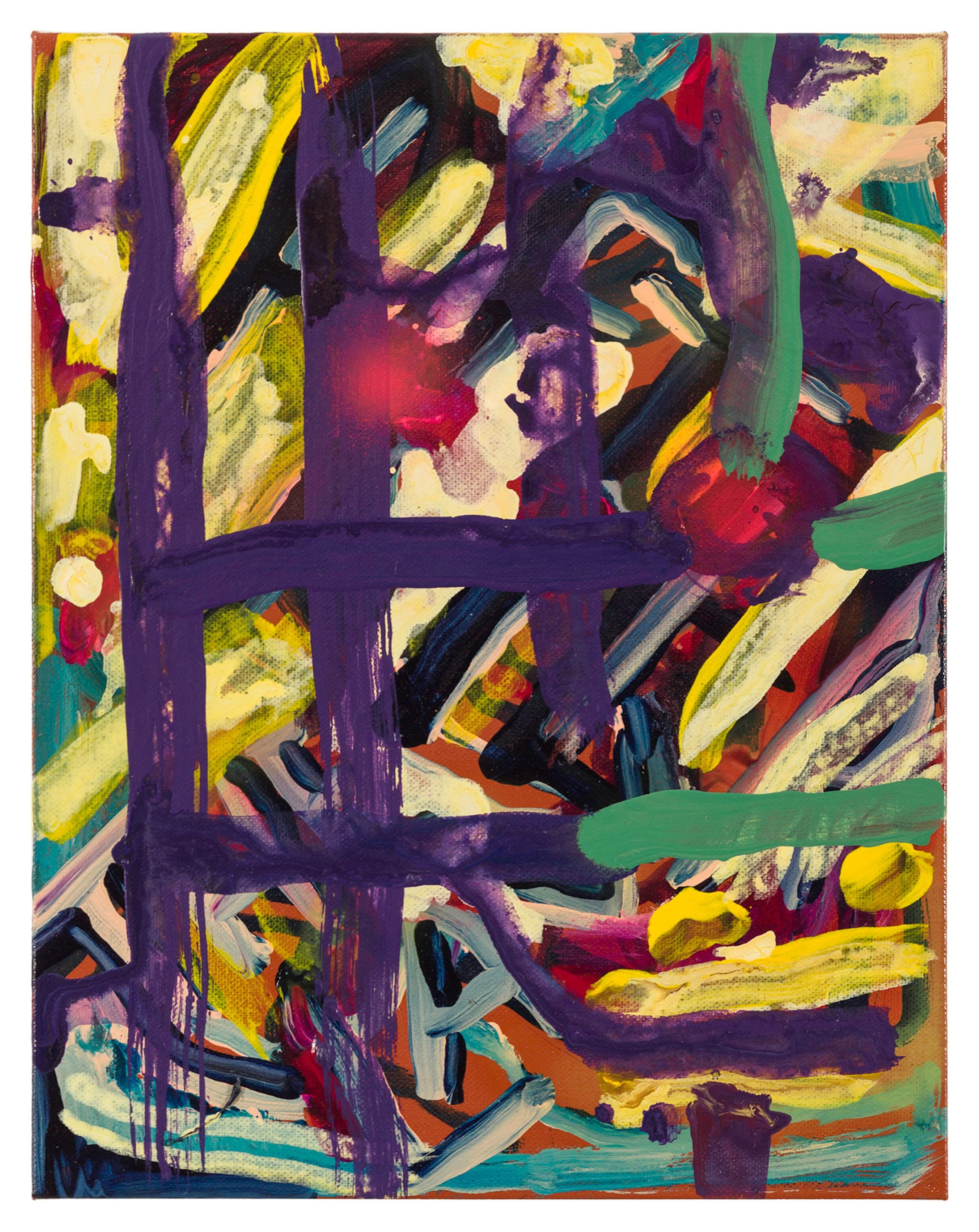  Drew Beattie and Ben Shepard  Small Purple Cages   2016 acrylic and spray paint on canvas 14 x 11 inches 