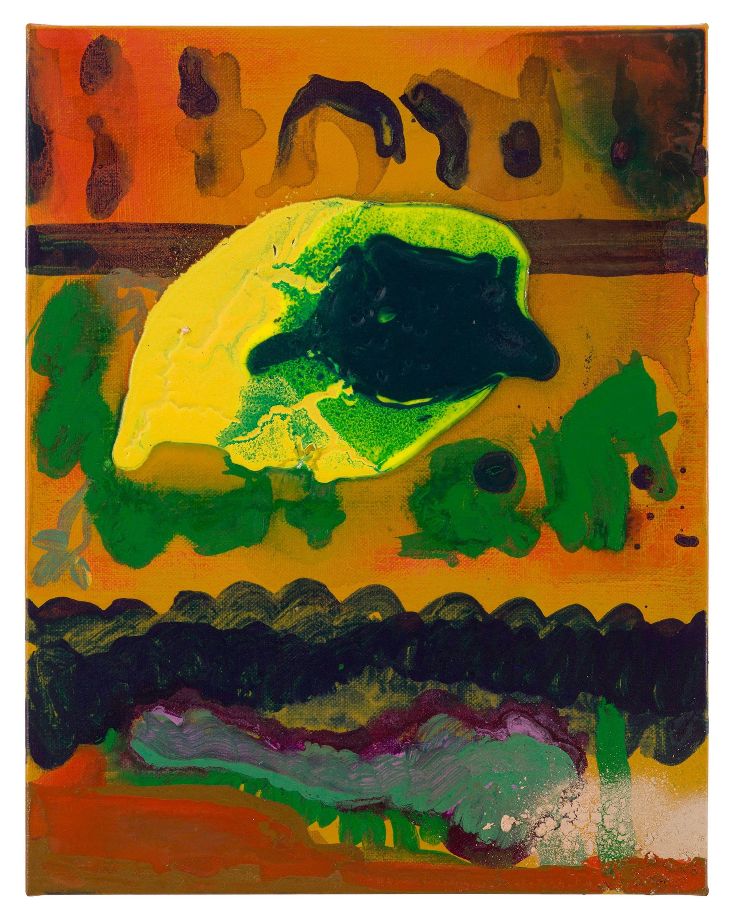  Drew Beattie and Ben Shepard  Yellow Floater   2016 acrylic and spray paint on canvas 14 x 11 inches 
