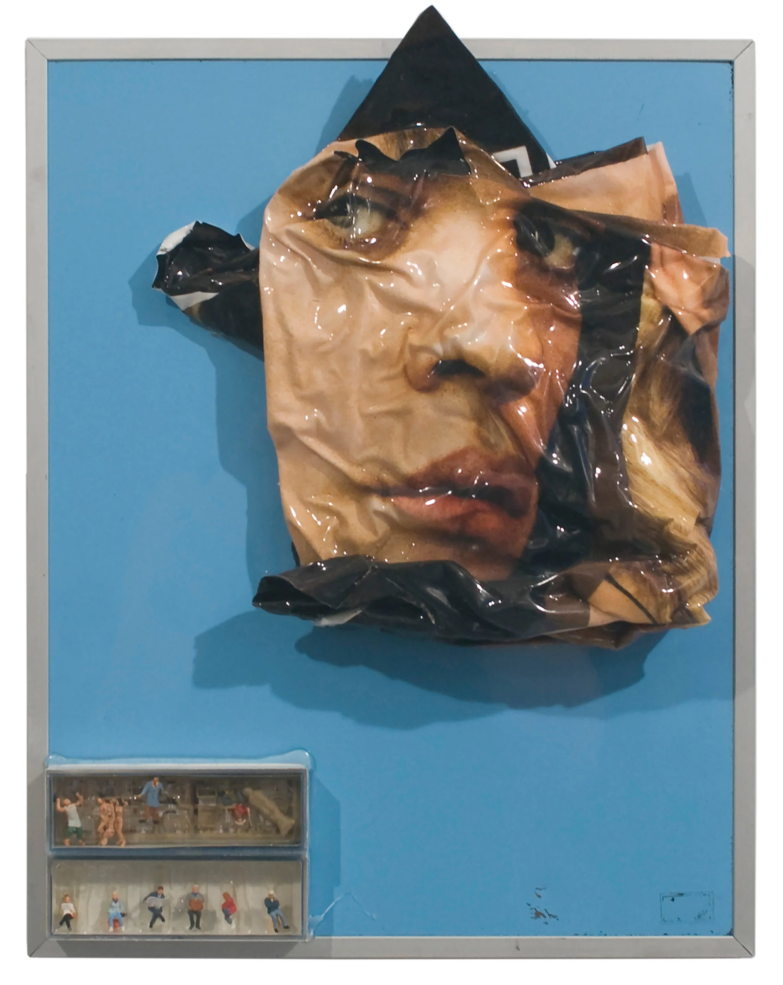  Drew Beattie  Blue Sky   2009 photographic reproduction, plastic figures and case on metal 14 1/2 x 11 inches 