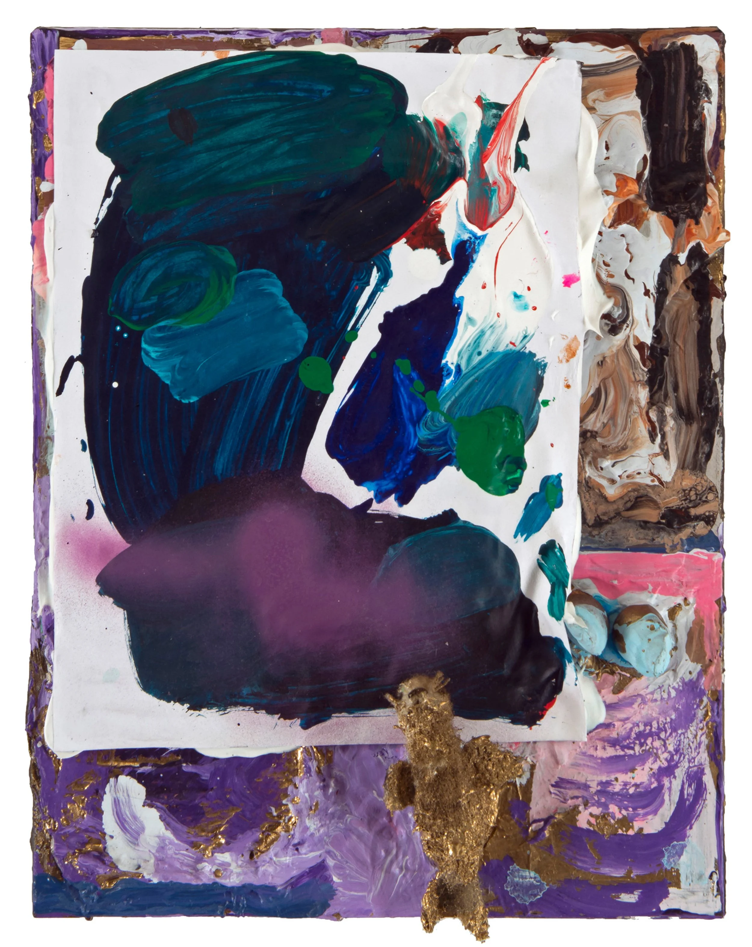 Drew Beattie  Praise Muffin   2014 acrylic, paper, staples and stuffed animal on canvas 14 x 11 inches 