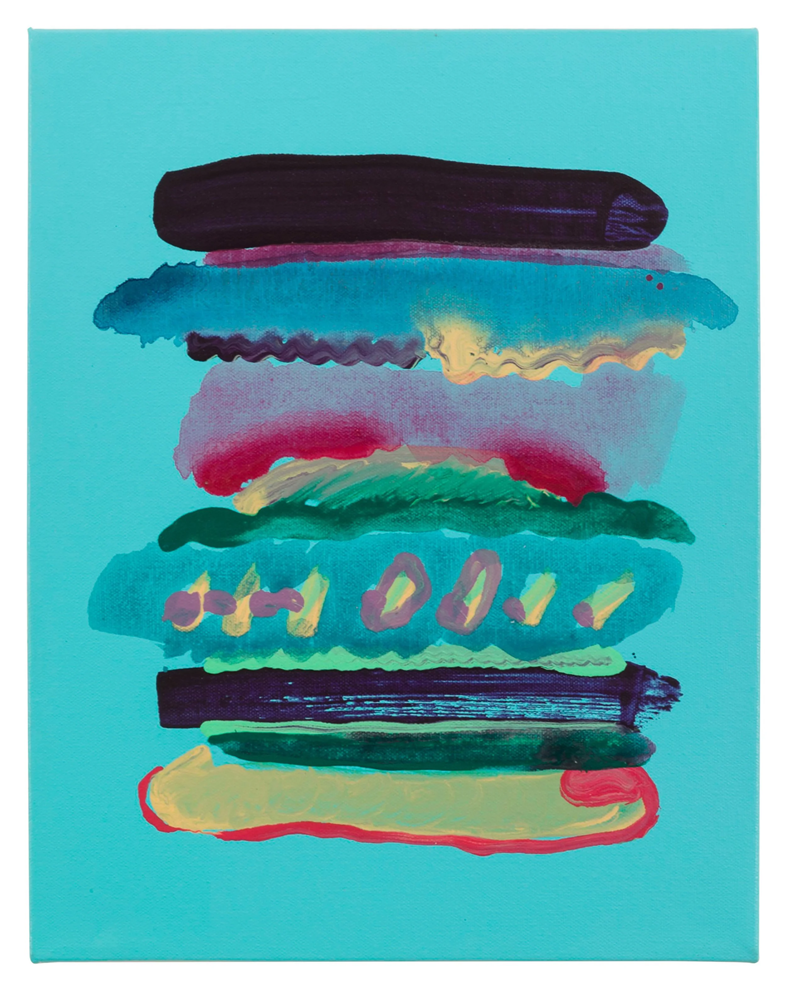  Drew Beattie and Ben Shepard  Small Sandwich on Warm Blue   2015 acrylic on canvas 14 x 11 inches 
