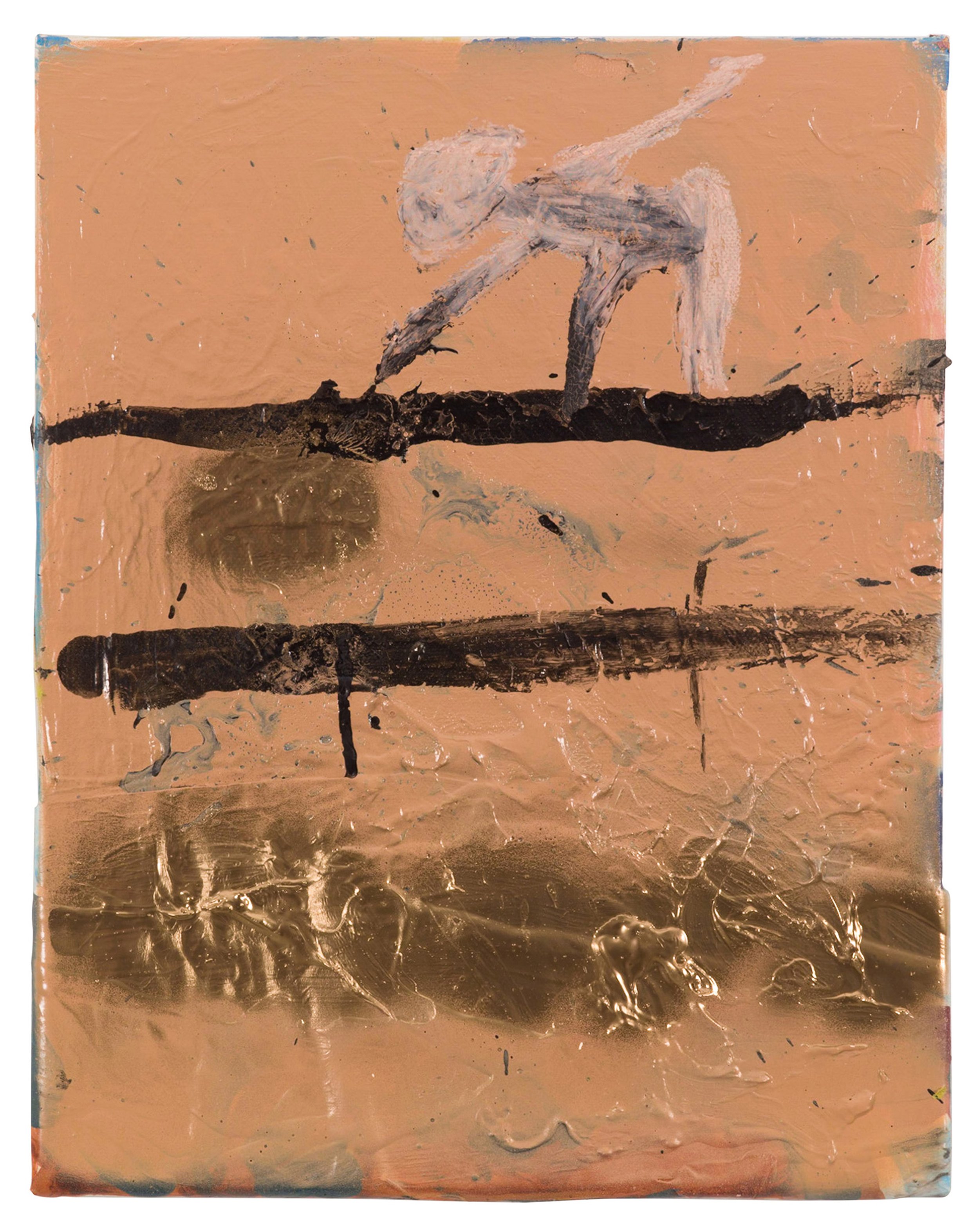  Drew Beattie and Ben Shepard  Small Shelves on Mocha   2015 acrylic, spray paint and paper on canvas 14 x 11 inches 