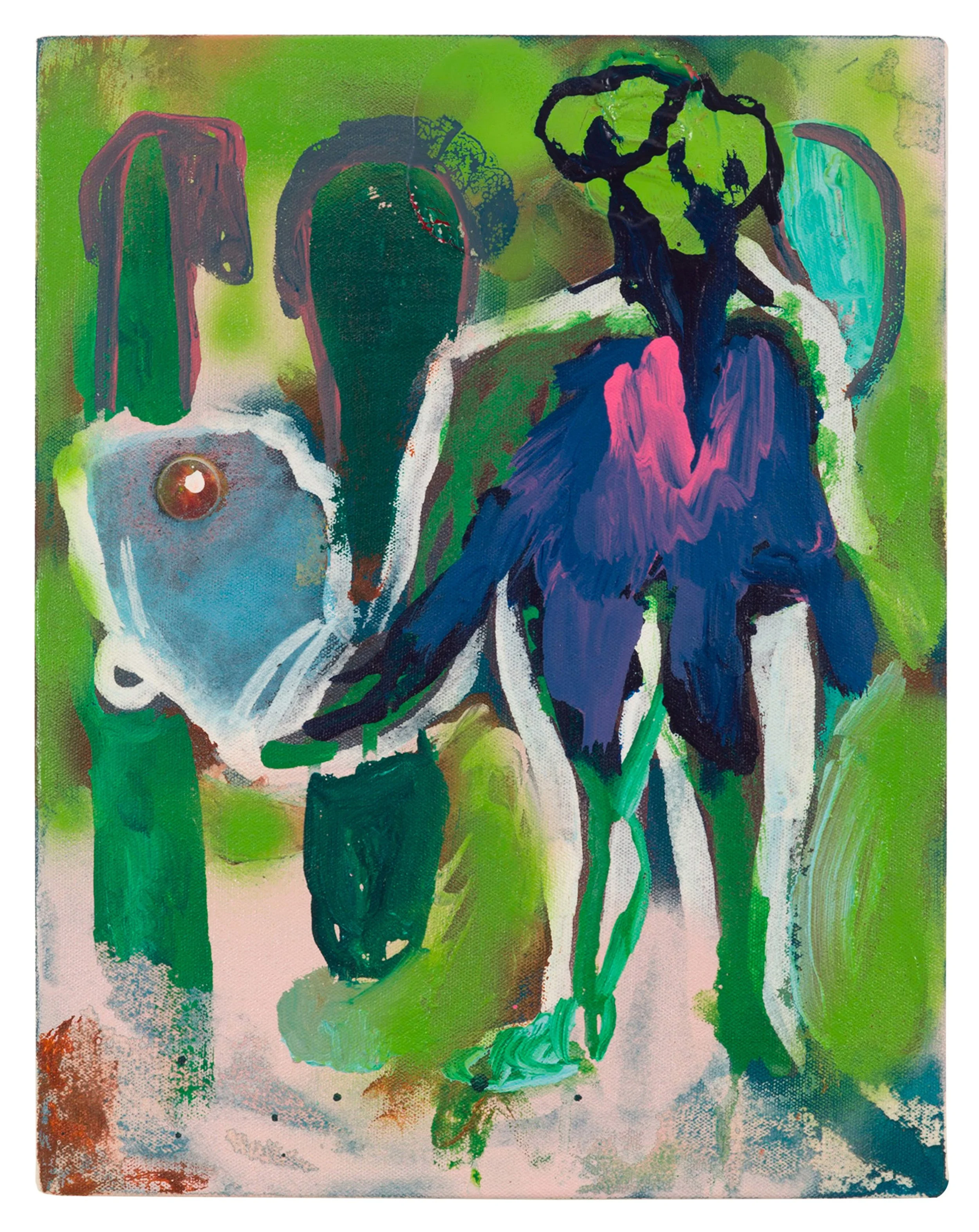  Drew Beattie and Ben Shepard  I Knew Him   2015 acrylic, spray paint and penny on canvas 14 x 11 inches 