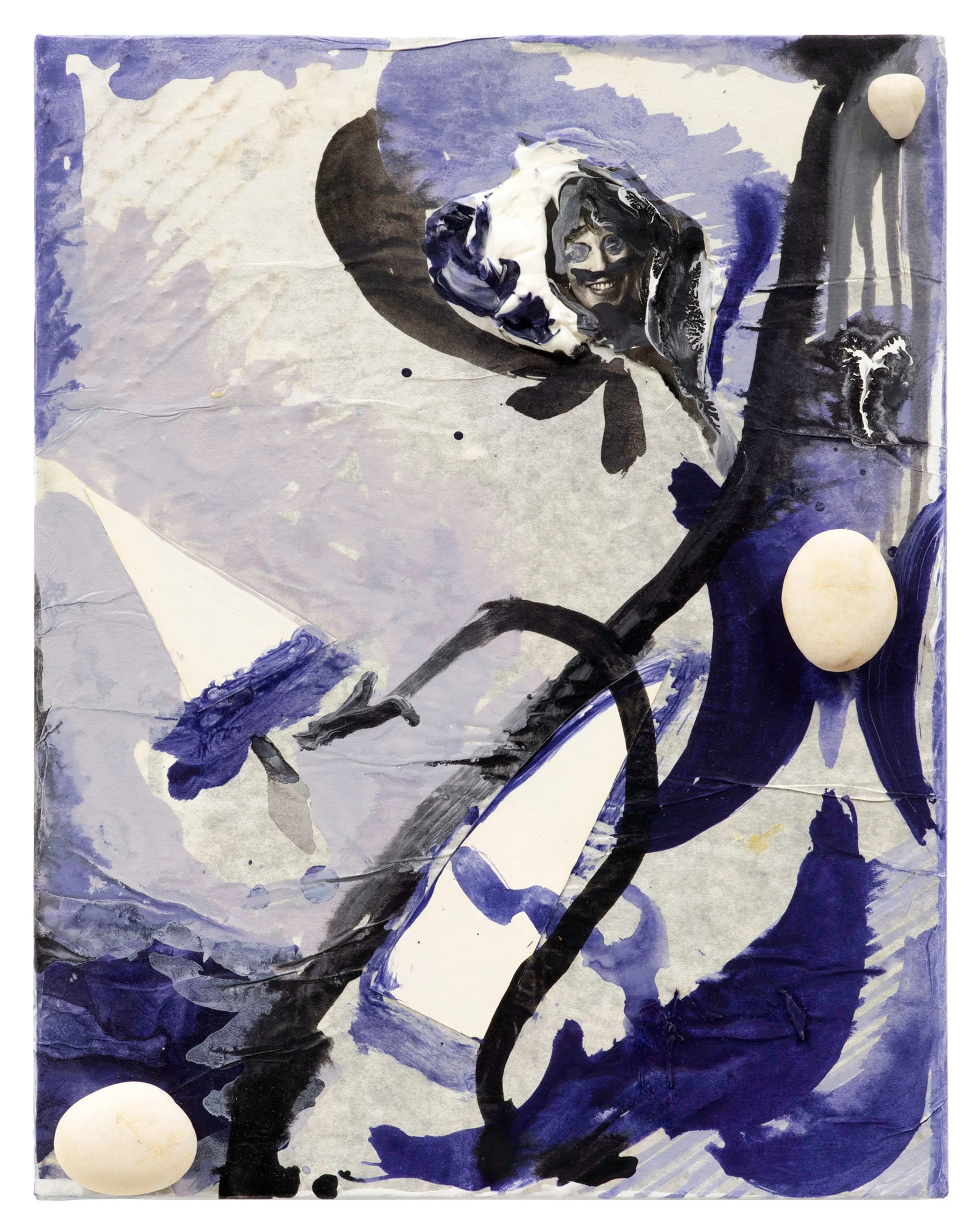 Drew Beattie  Bad Days Often Start Out Well   2012 acrylic, collage and rocks on canvas 14 x 11 inches 