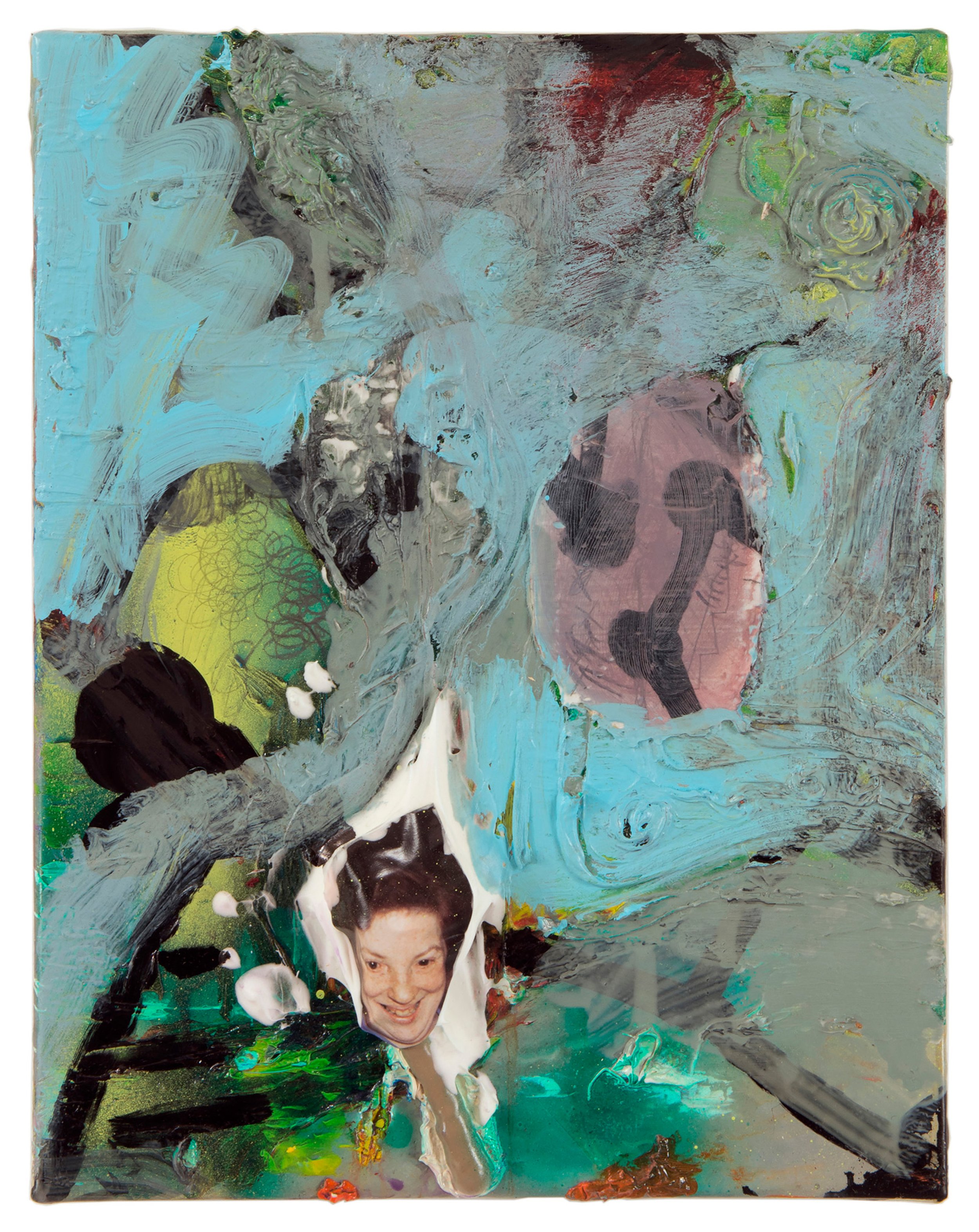  Drew Beattie  Abstraction with Nice Lady &nbsp; 2010 oil, acrylic, enamel, marker, graphite and collage on canvas 14 x 11 inches 