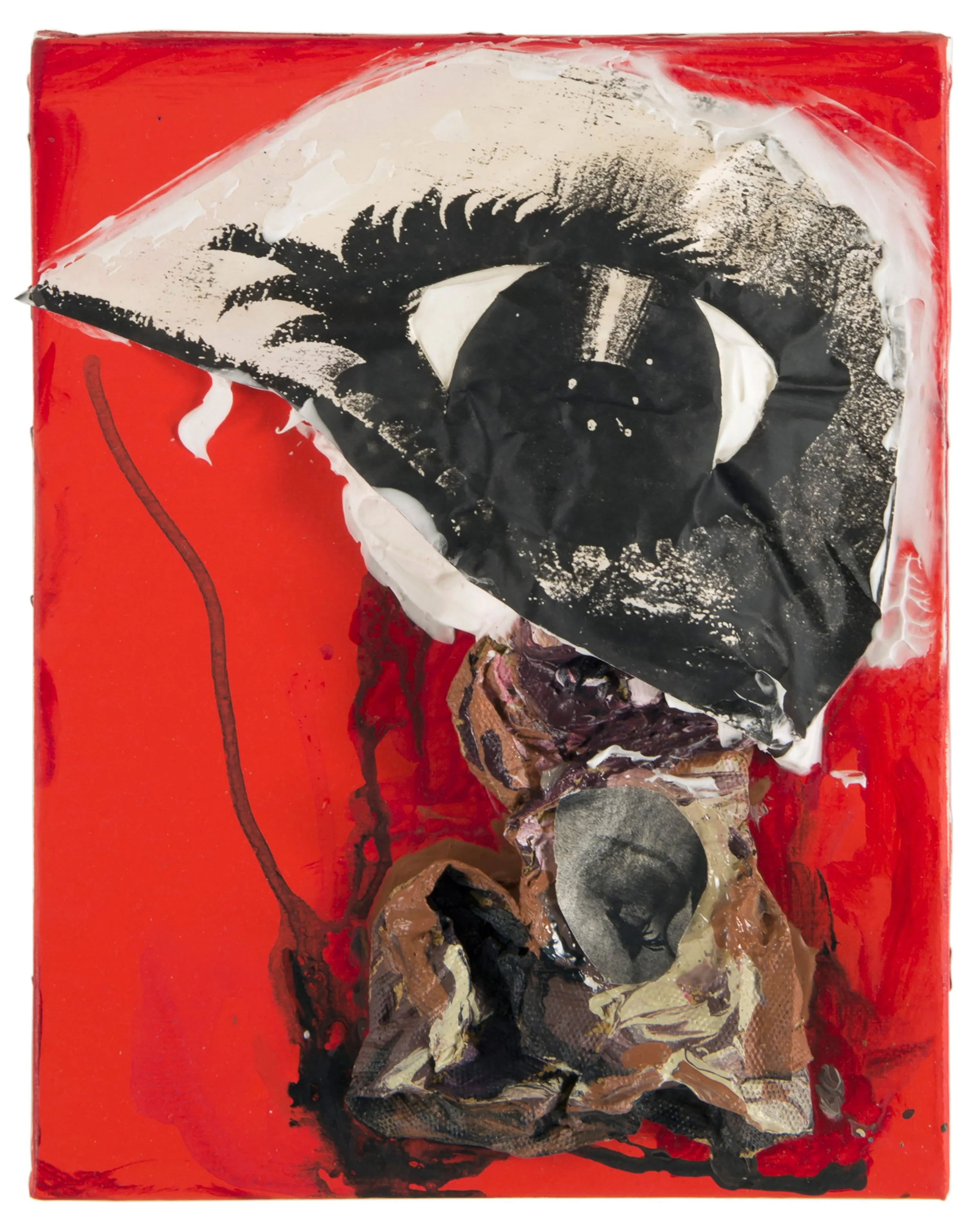  Drew Beattie  Eaters &nbsp; 2009 acrylic, paper towels and photocopies on canvas 14 x 11 inches 