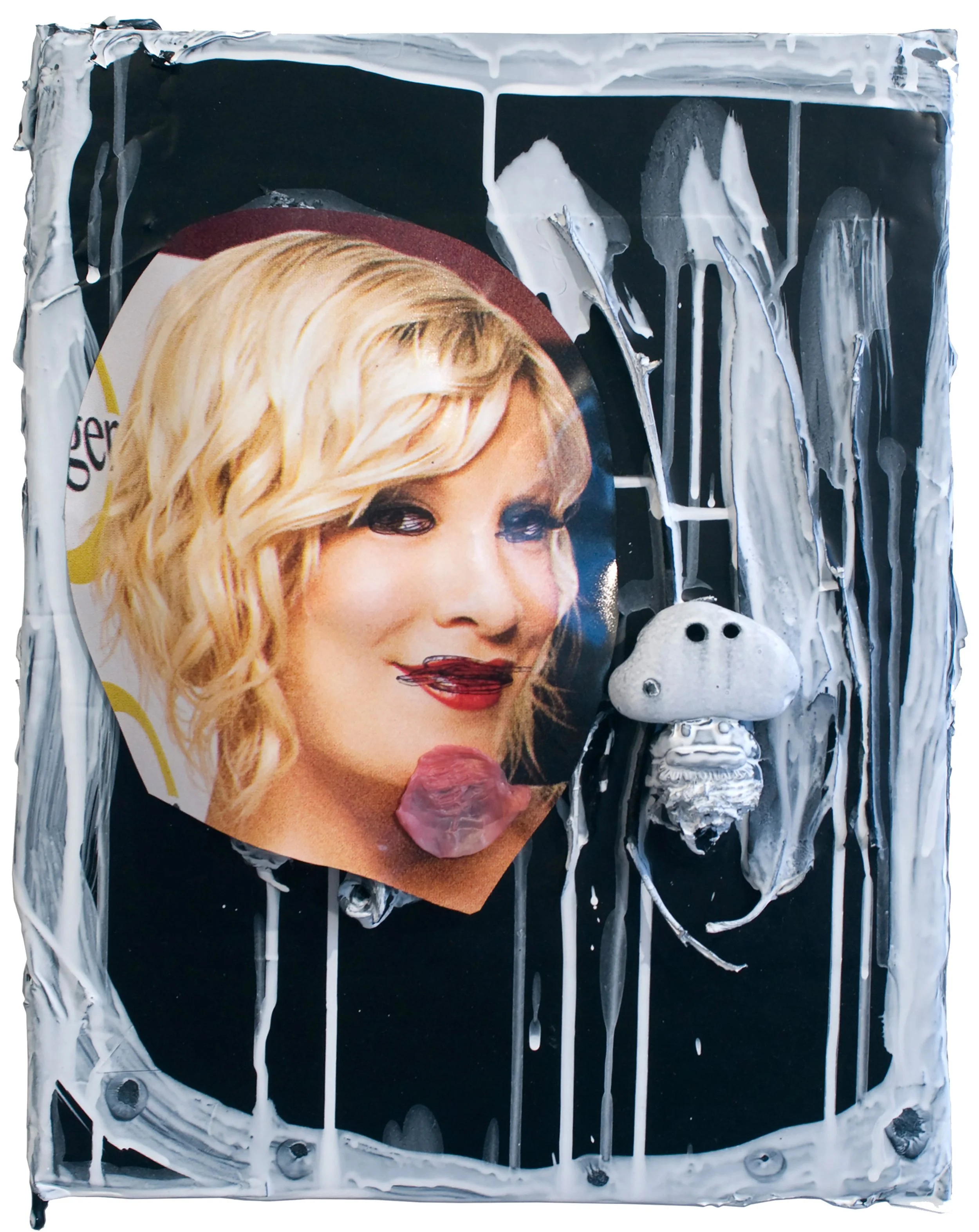  Drew Beattie  Ger &nbsp; 2008 acrylic, enamel, ballpoint, chewing gum, twigs, leaves, stone, and collage on foam core 15 x 12 1/2 inches 