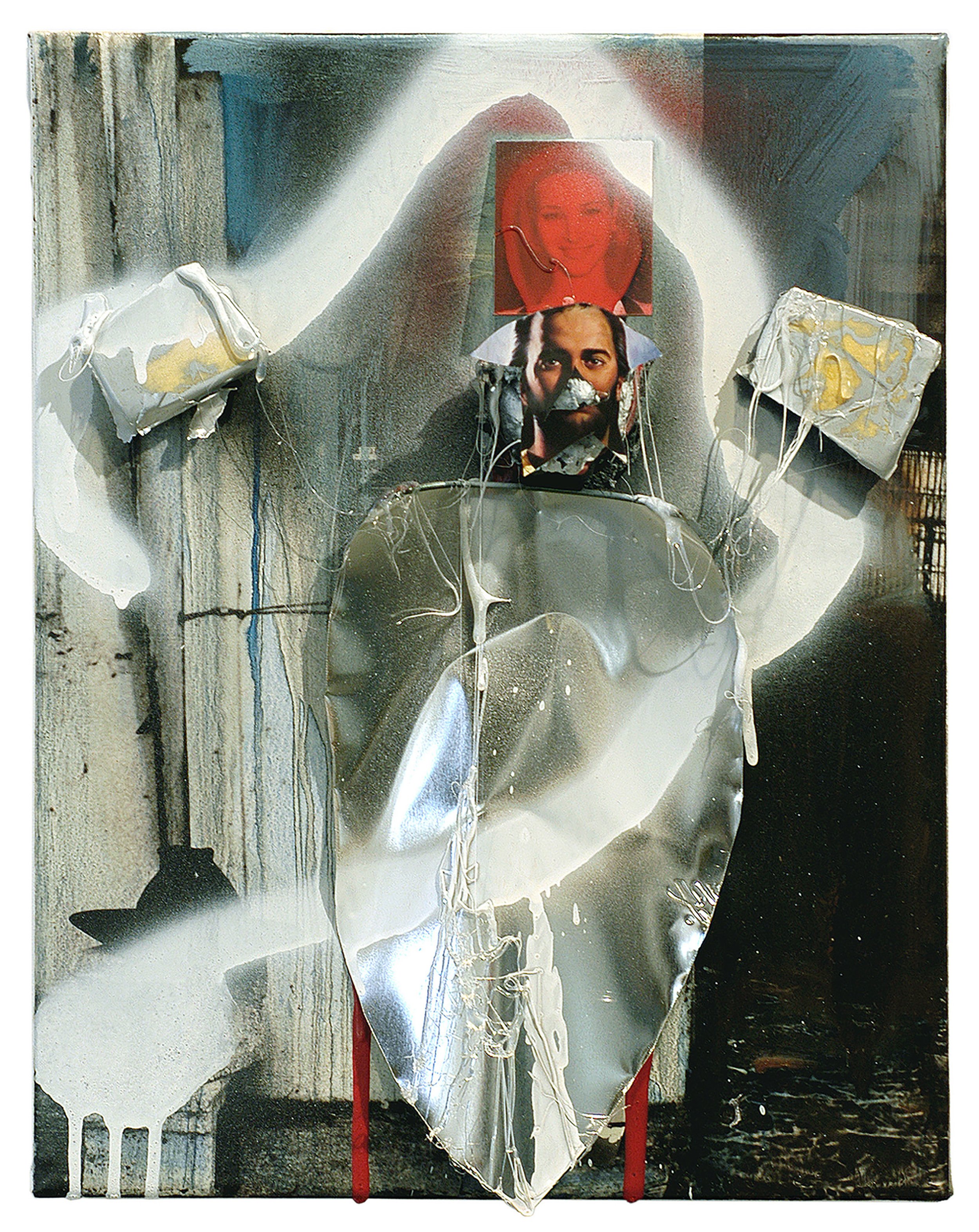  Drew Beattie  Shield  2005 acrylic, spray paint, bondo, collage, foam core, enamel, hot glue and aluminum on canvas 14 x 11 inches 
