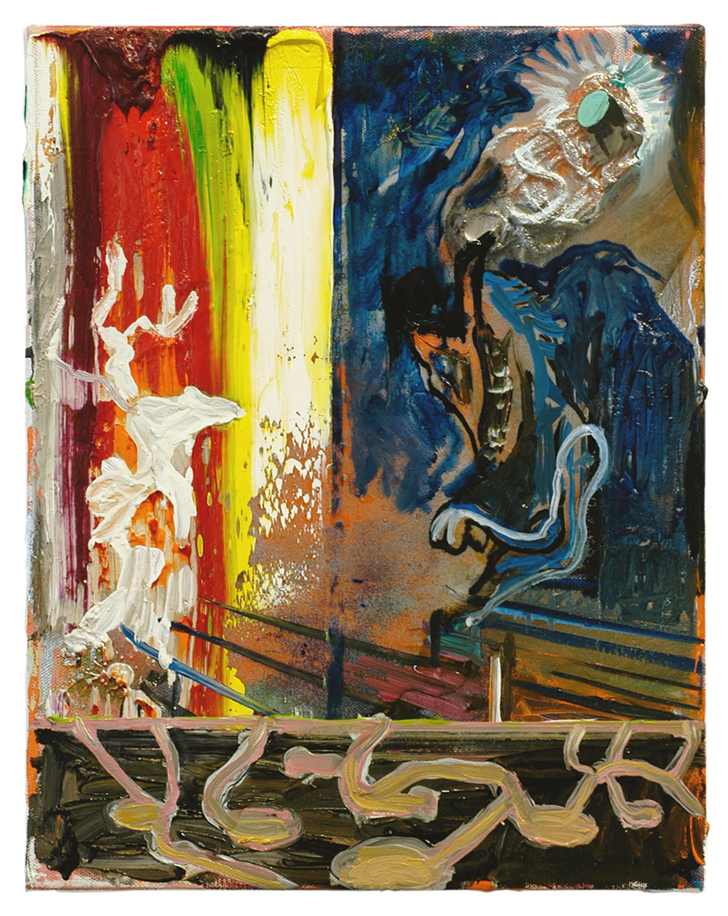  Drew Beattie  Rainbow Deer &nbsp; 2005 oil, spray paint, resin and canvas thread on canvas&nbsp; 14 x 11 inches 