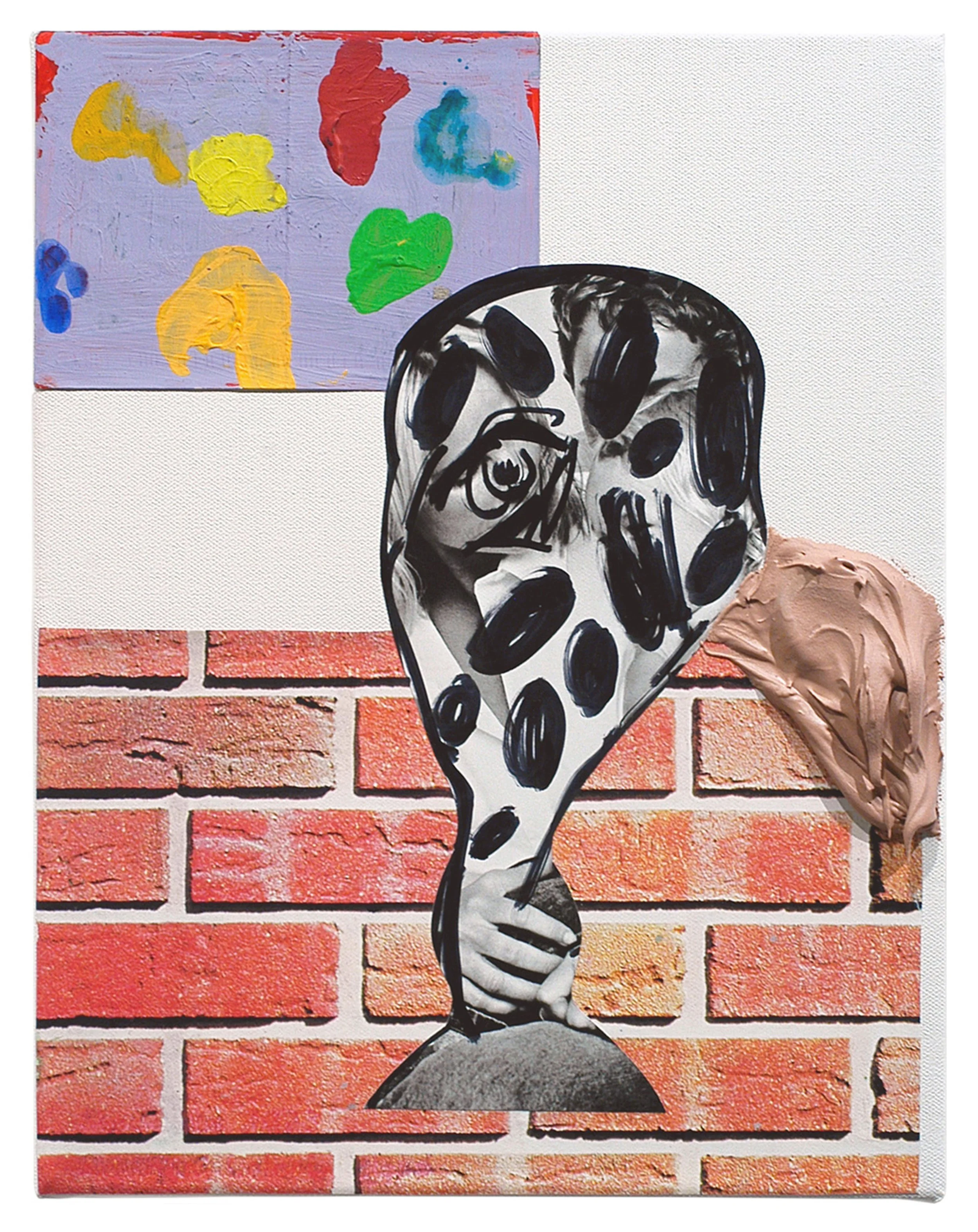  Drew Beattie  Problem About a Child &nbsp; 2005 acrylic, bondo, collage, permanent marker and paper on canvas&nbsp; 11 x 14 inches 