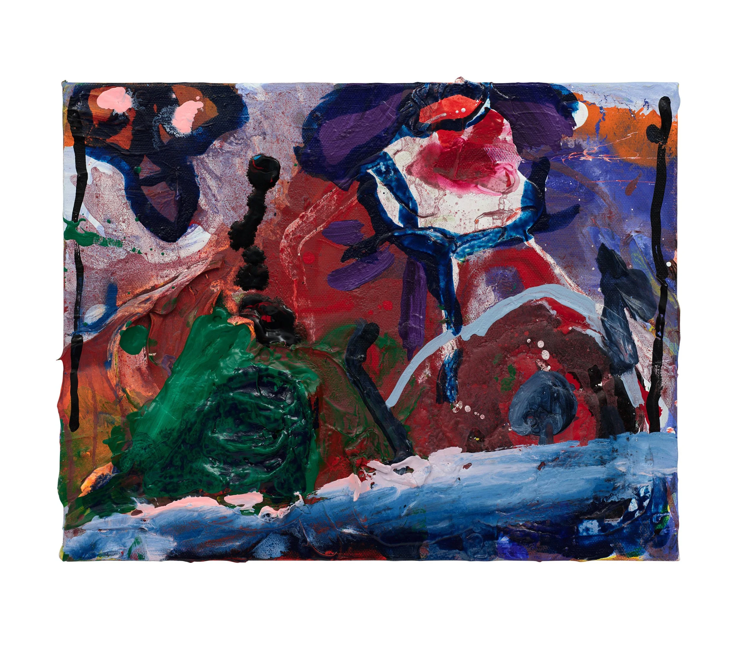  Drew Beattie and Ben Shepard  The Hill Across the River   2024 acrylic and spray paint on canvas 14 x 11 inches 