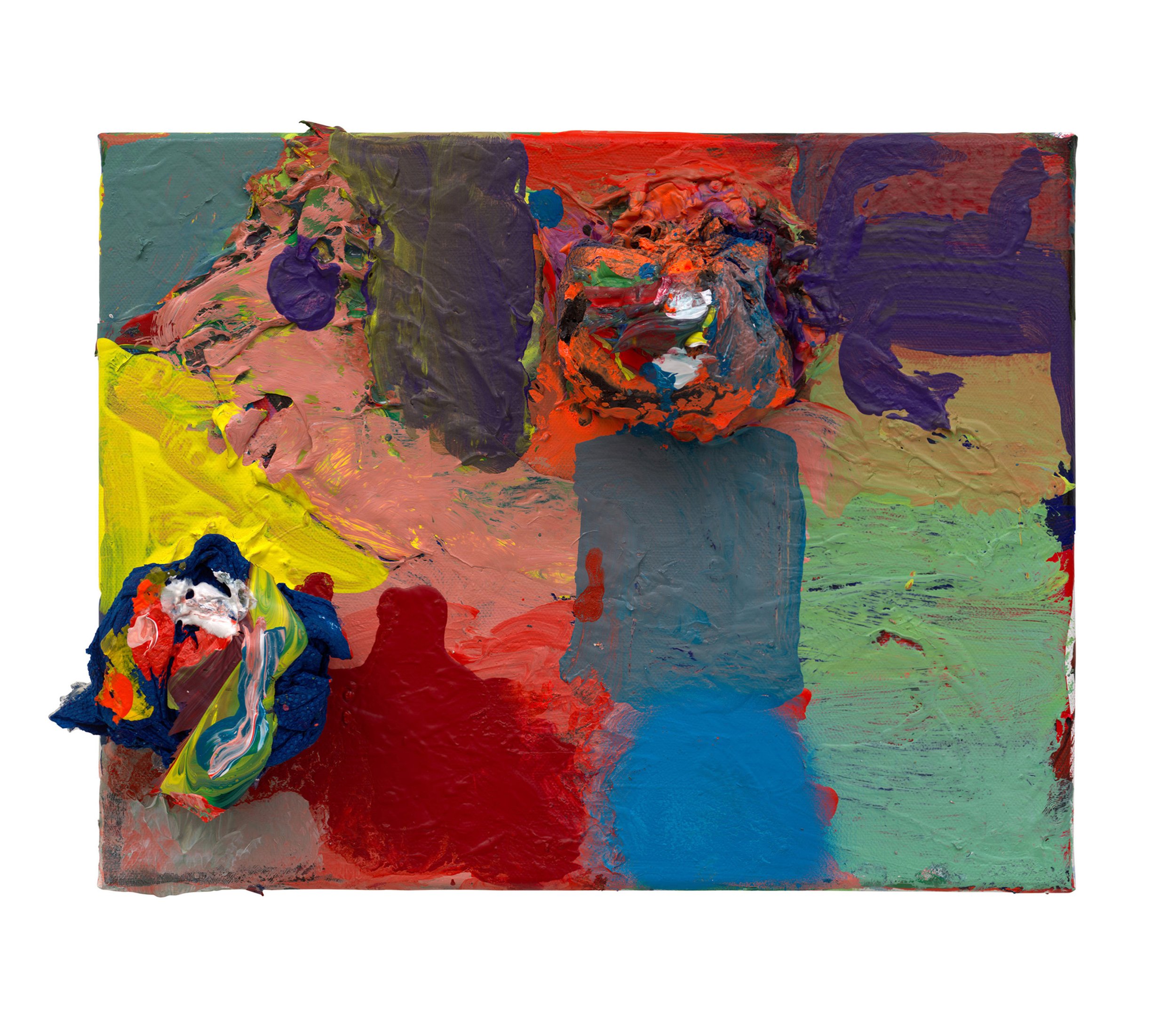  Drew Beattie and Ben Shepard  The Crunch   2022 acrylic, spray paint and collage on canvas 11 x 14 inches 