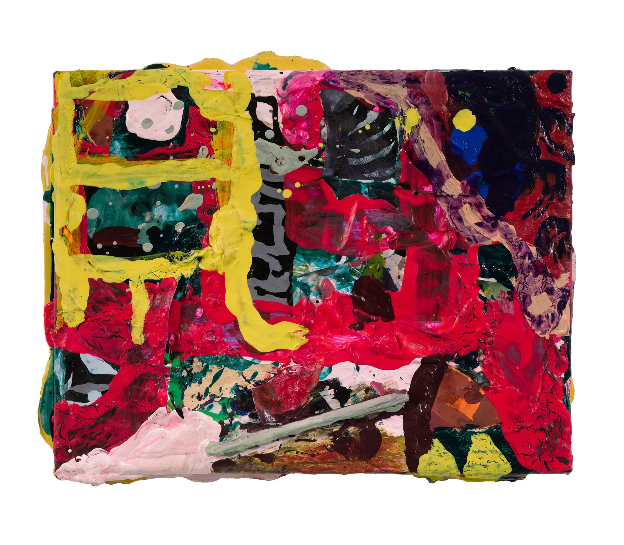  Drew Beattie and Ben Shepard  Baby Jail   2021 acrylic, spray paint, collage and wooden pencil on canvas 11 ¾ x 14 ¼  inches 