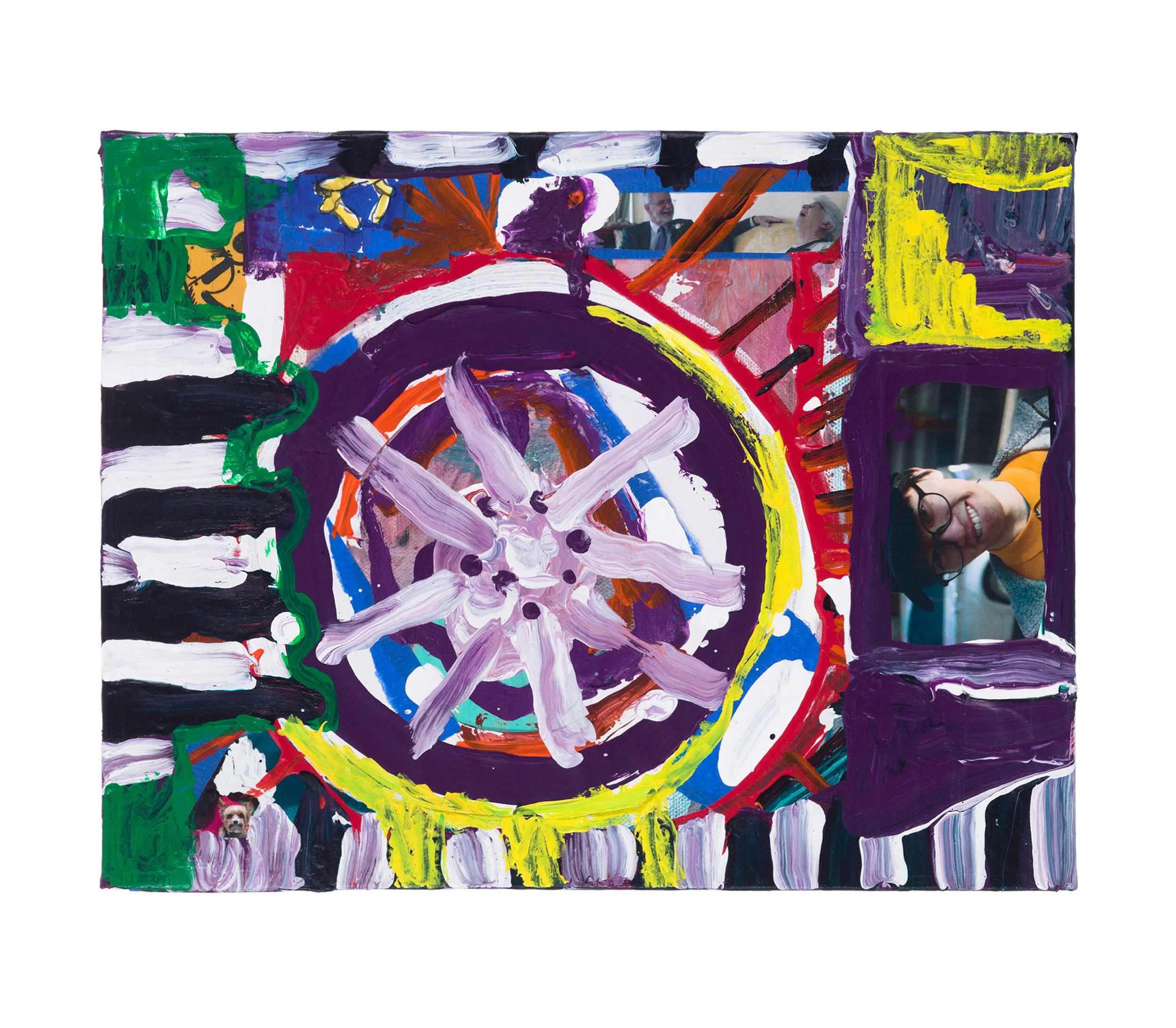  Drew Beattie and Ben Shepard  Job and the Wheel   2019   acrylic and collage on canvas 11 x 14 inches 