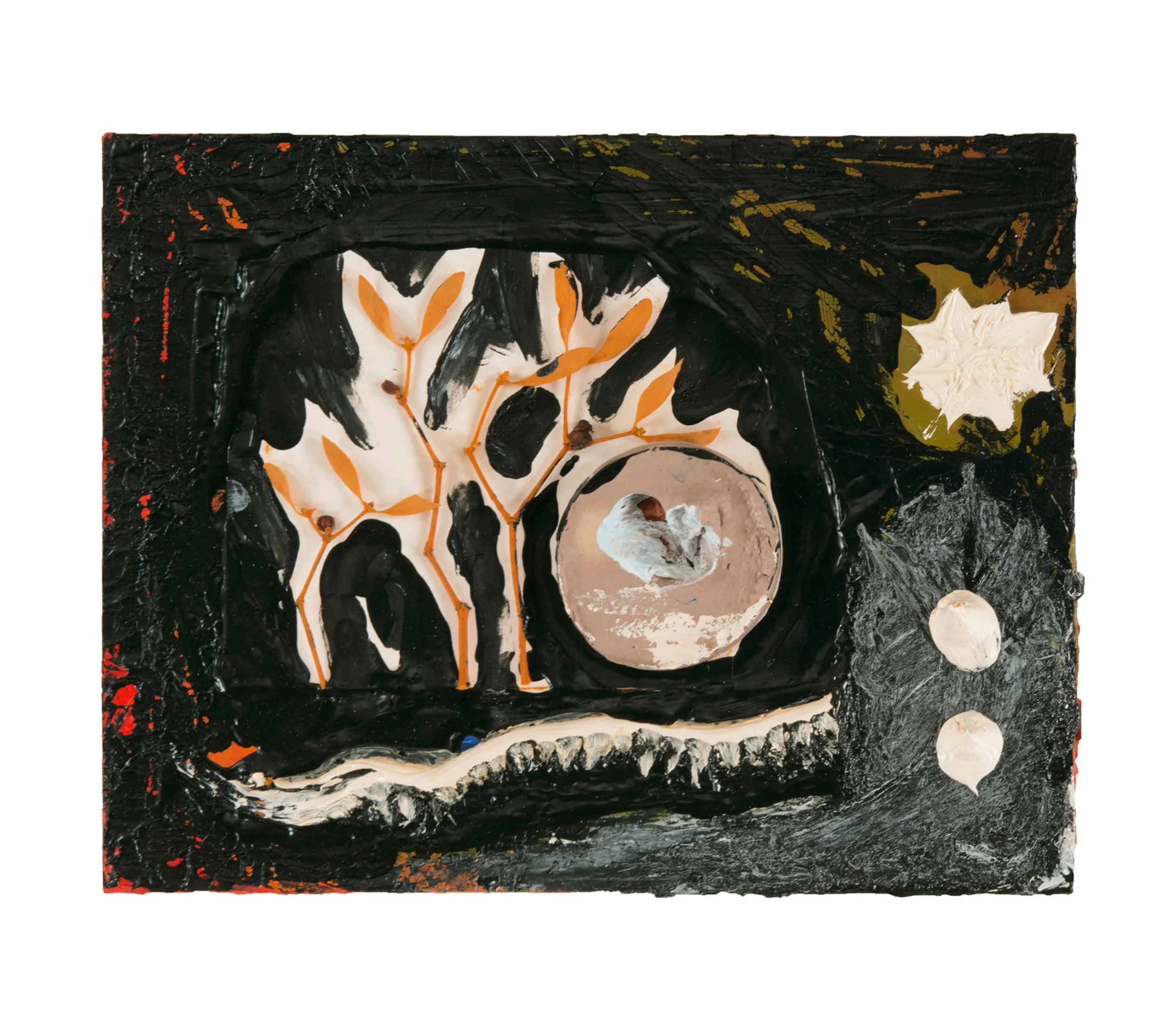  Drew Beattie  CC Moon &nbsp; 2012 oil, acrylic and collage on canvas 11 x 14 inches 