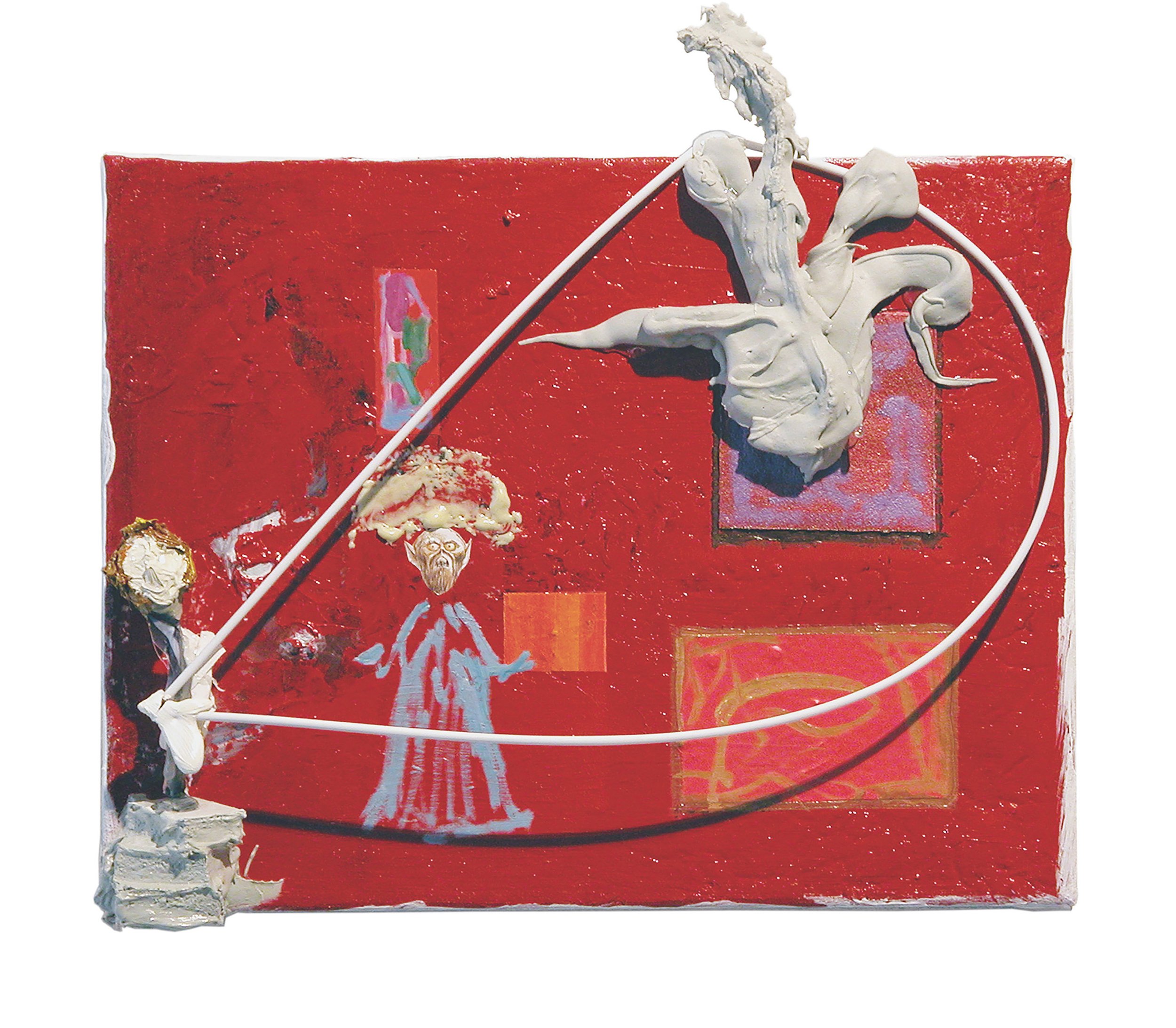  Drew Beattie  Red Studio &nbsp; 2006 oil, acrylic, bondo, foam core, hot glue, insulating foam, plastic and collage on canvas 13¼ x 14 inches 
