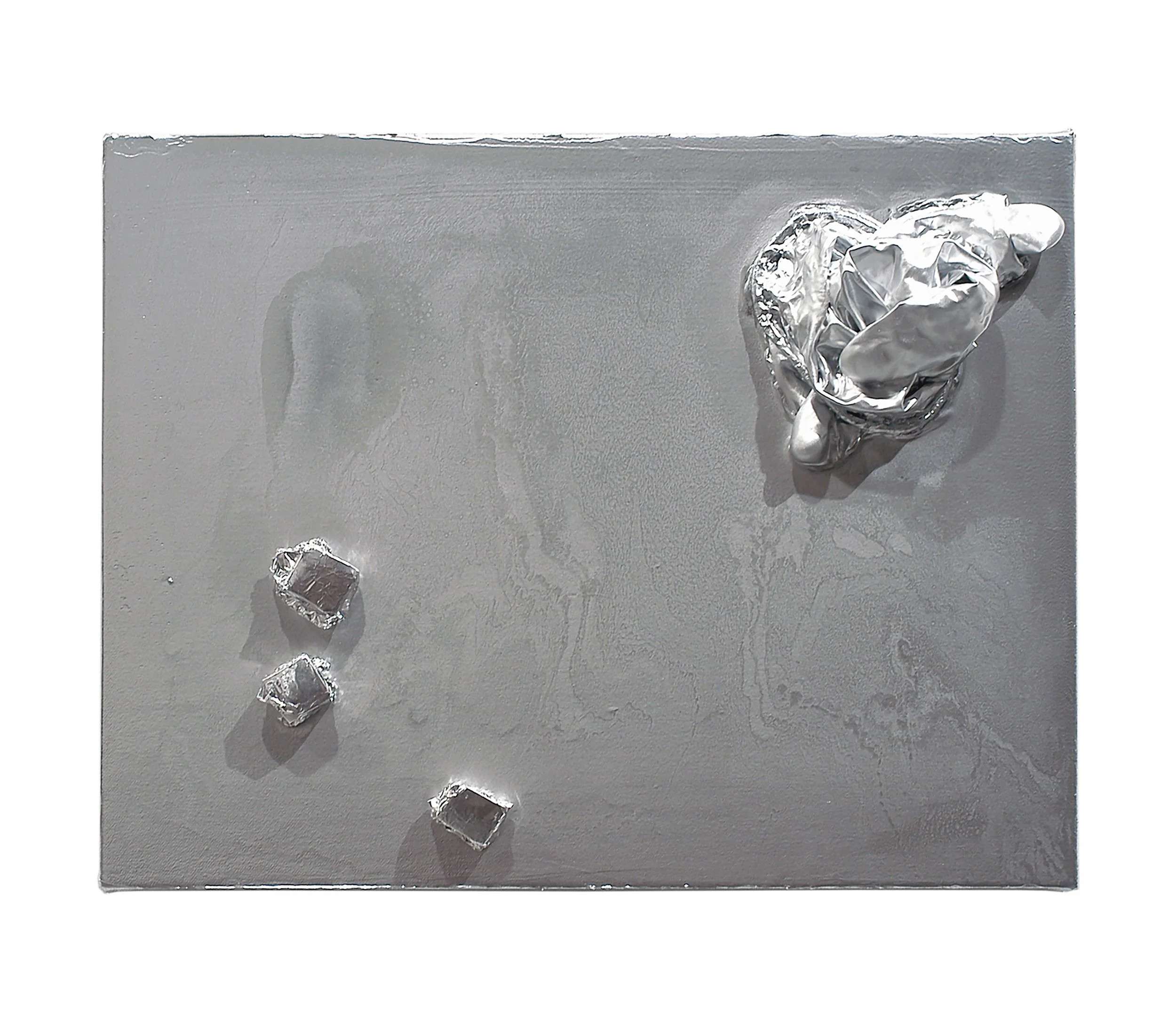  Drew Beattie  Shiny Bits &nbsp; 2005 enamel, acrylic, foil, foam core and rubber on canvas&nbsp; 14 x 11 inches 