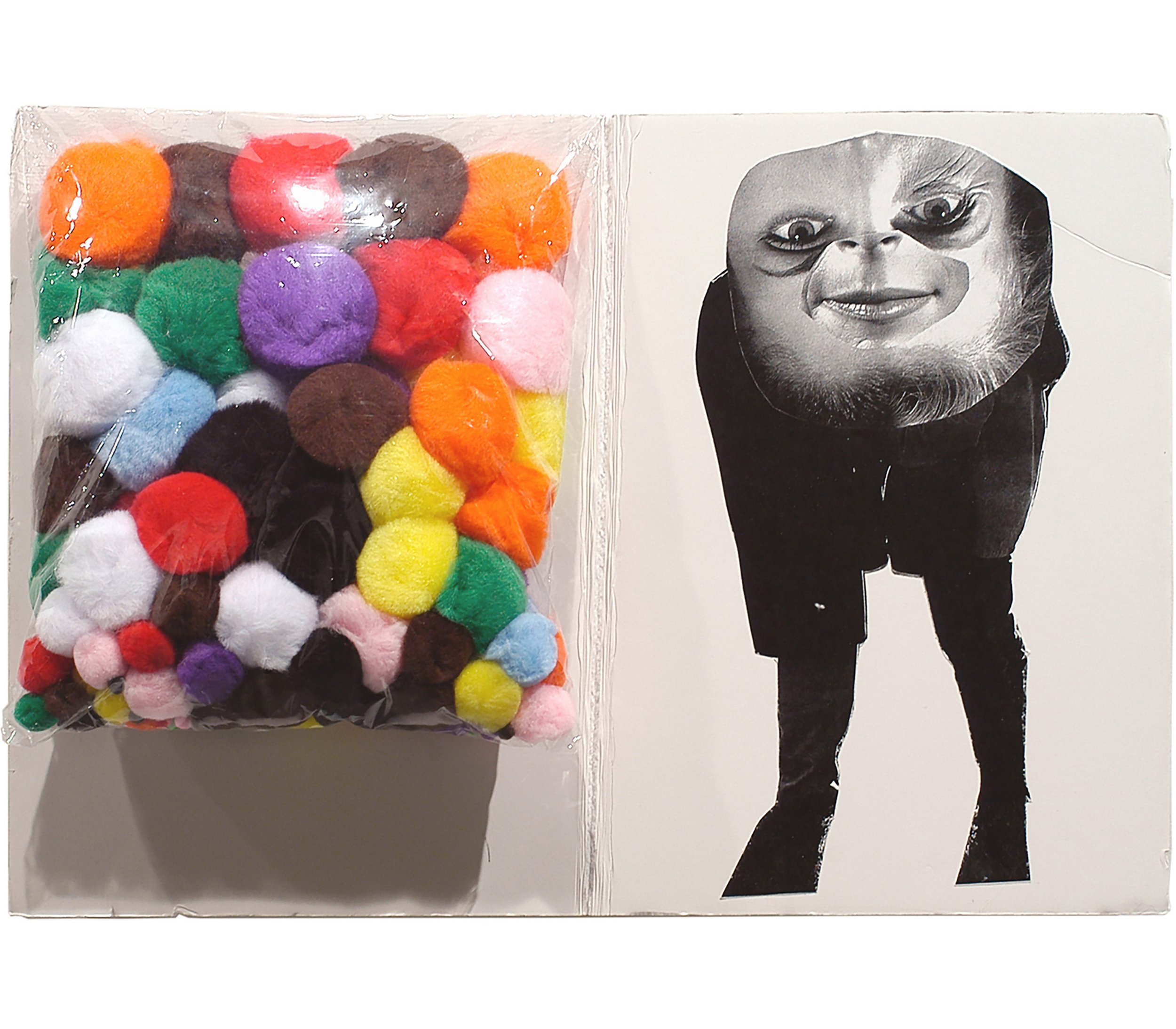  Drew Beattie  Spots &nbsp; 2005 collage, plastic and puff balls on foam core on canvas&nbsp; 12½ x 17¾ inches 