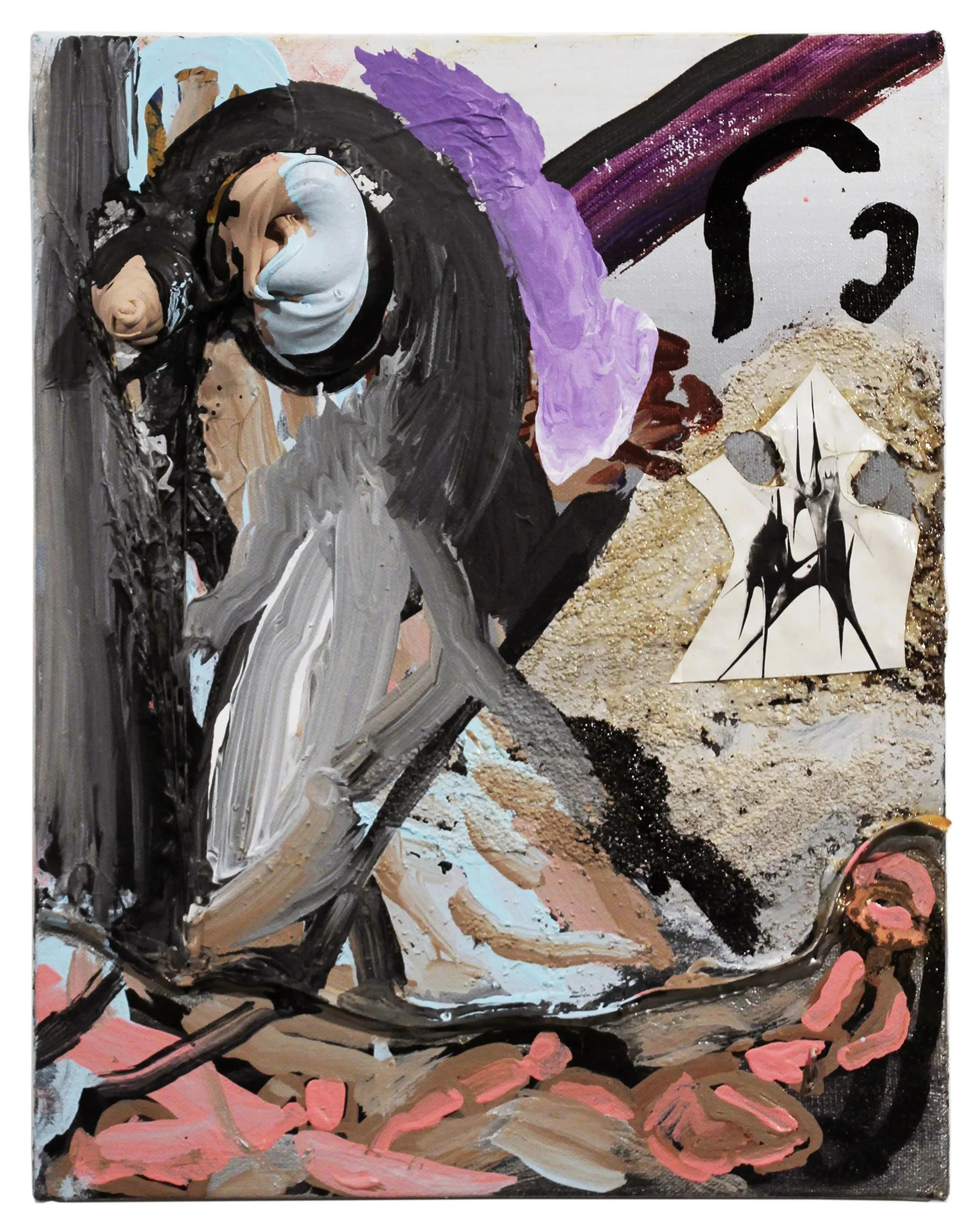  Drew Beattie  St. George and the Dragon &nbsp; 2013 acrylic, sand, bondo, permanent marker and collage on canvas 14 x 11 inches 