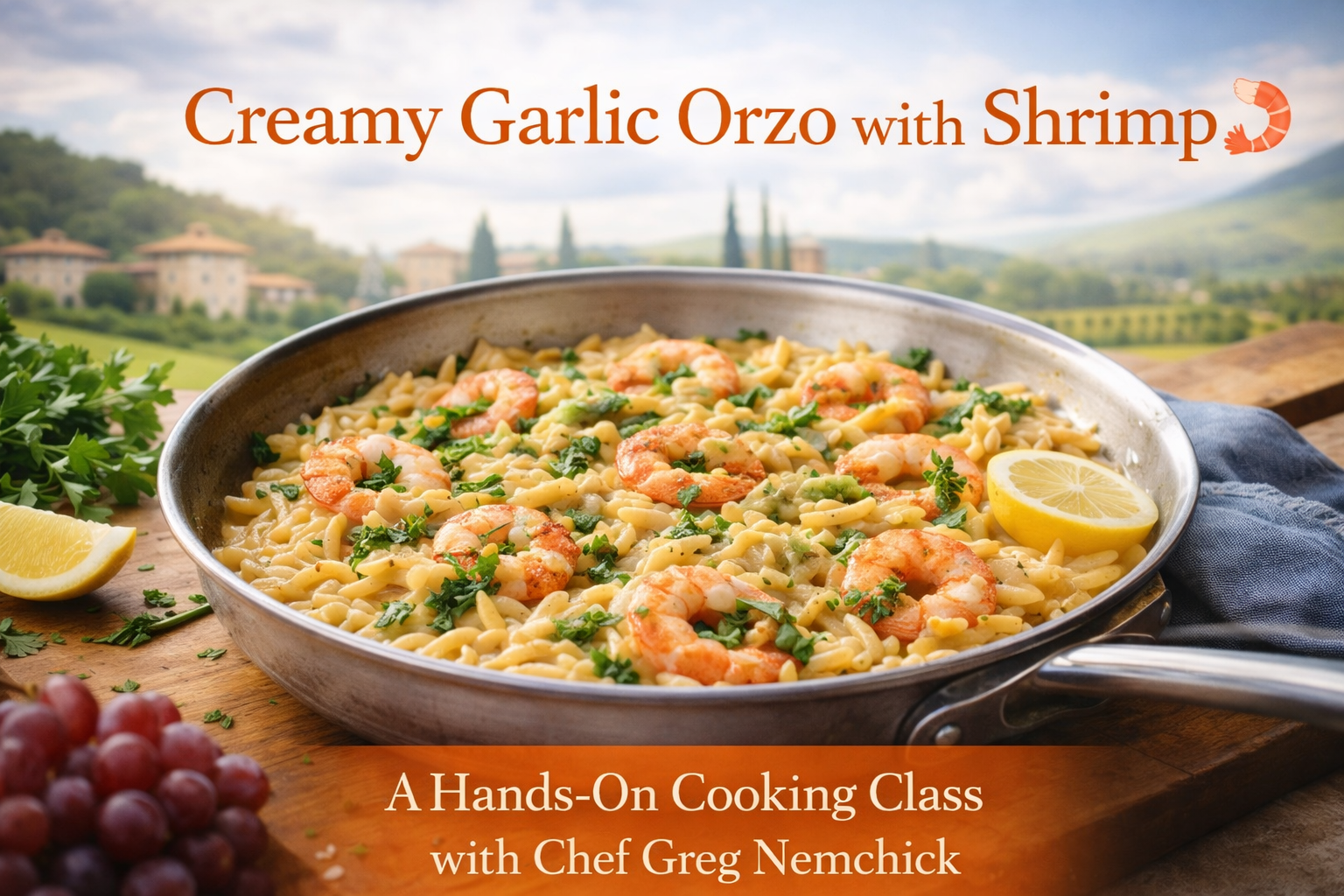 Creamy Garlic Orzo with Shrimp with Chef Greg Nemchick