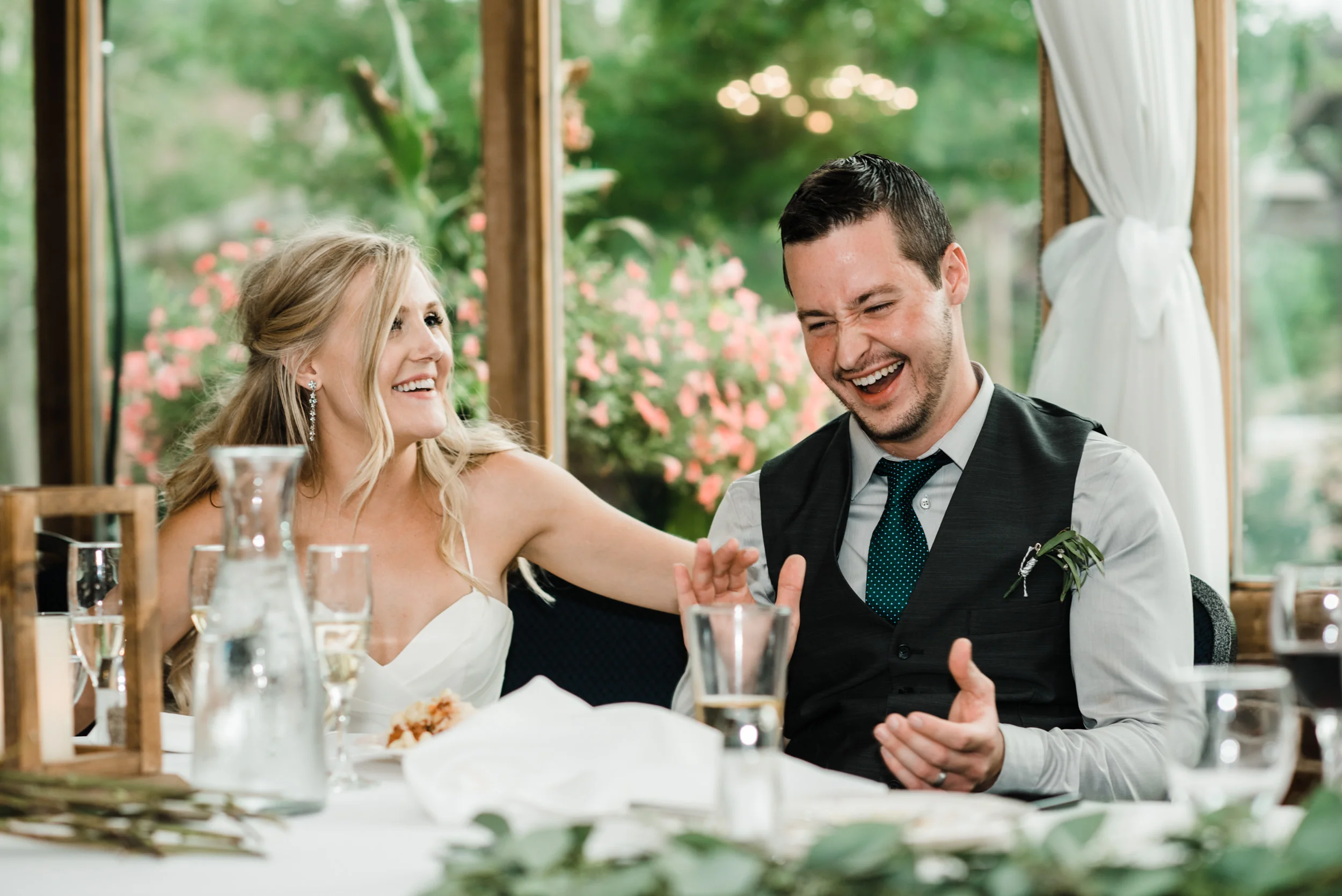 Colorado mountain wedding photographer at Brookeside Gardens wedding reception speeches