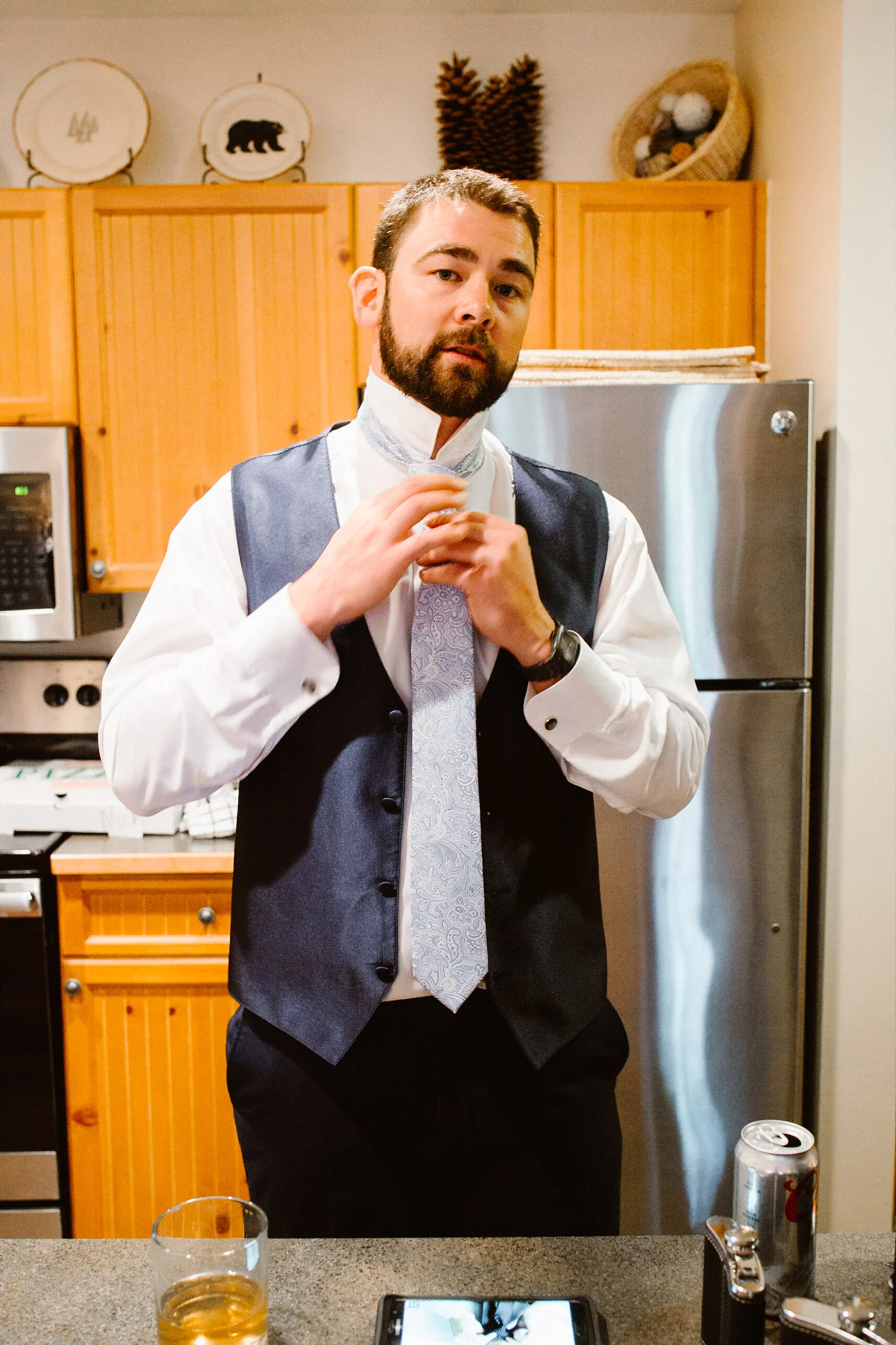 Groom at Keystone, Colorado mountain wedding