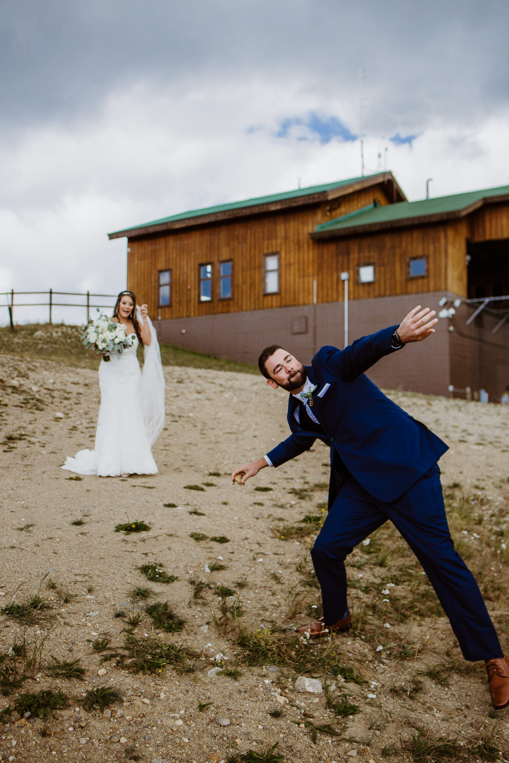 Bride and Groom at first look at Keystone, Colorado mountain wedding