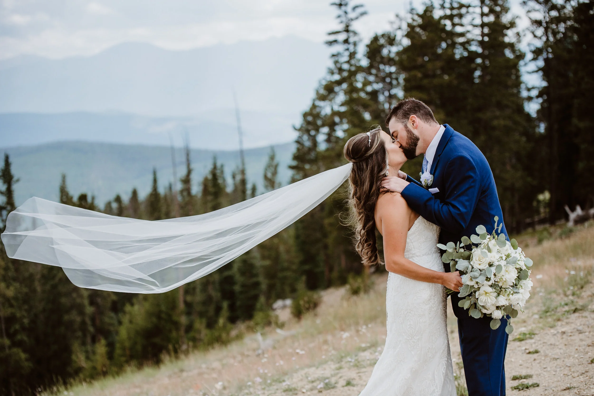 Bride and groom at Keystone, Colorado mountain wedding