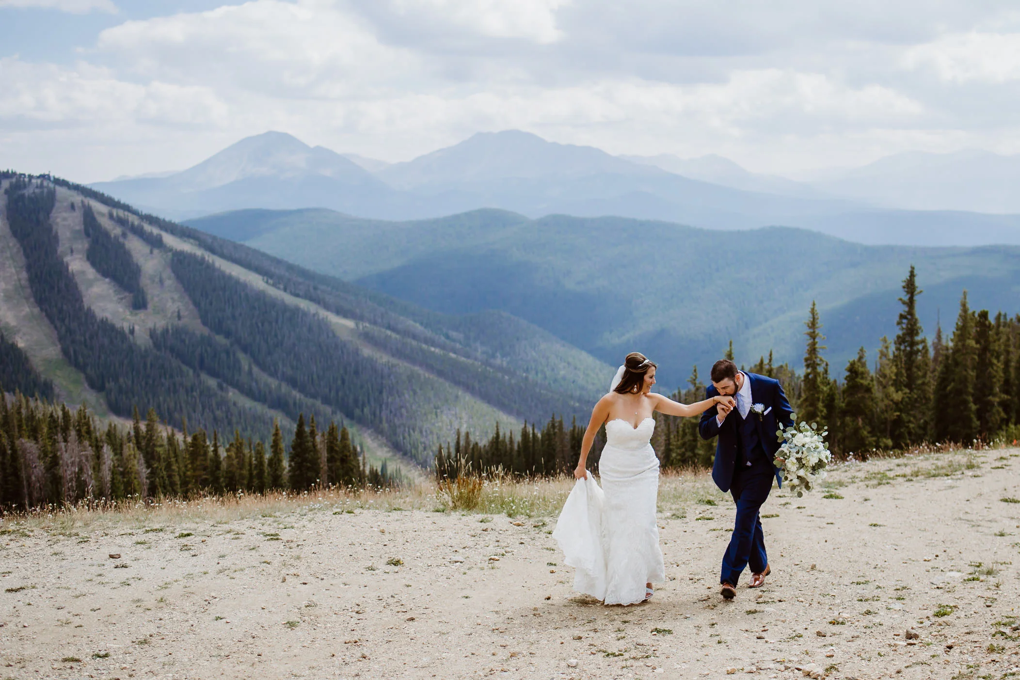 Bride and groom at Keystone, Colorado mountain wedding