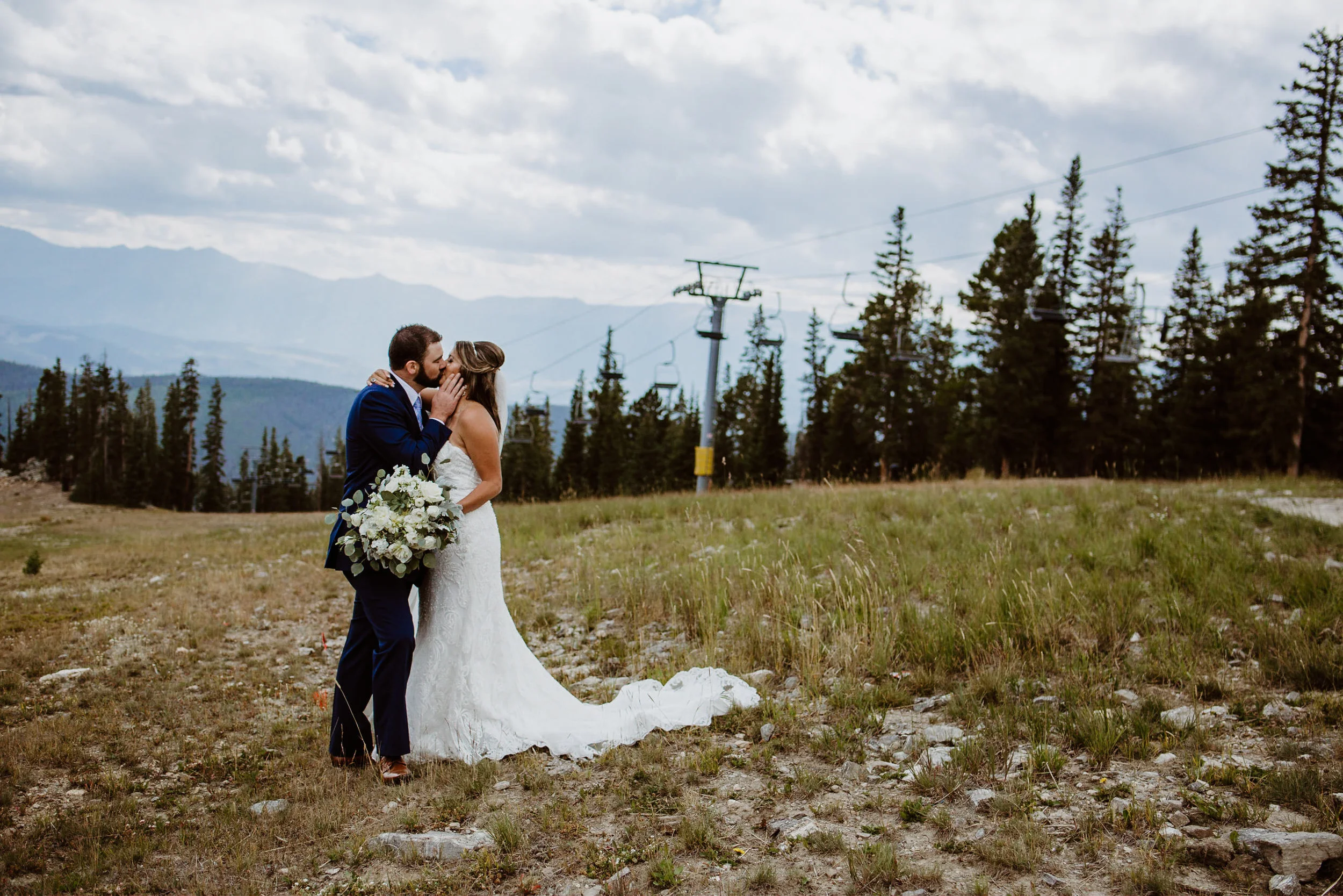 Bride and groom at Keystone, Colorado mountain wedding